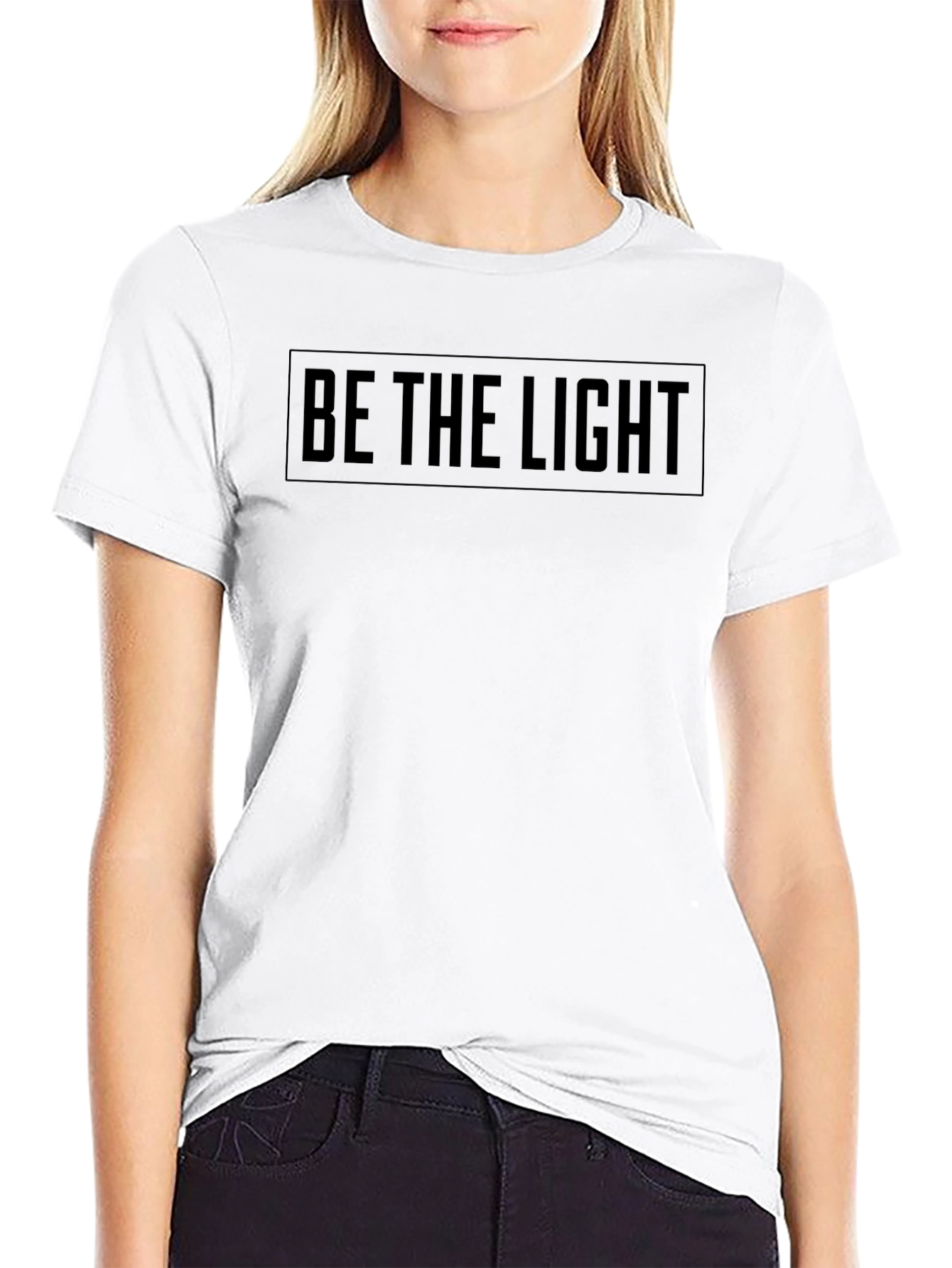 Camiseta Negra Be The Light Algodón Suave Casual