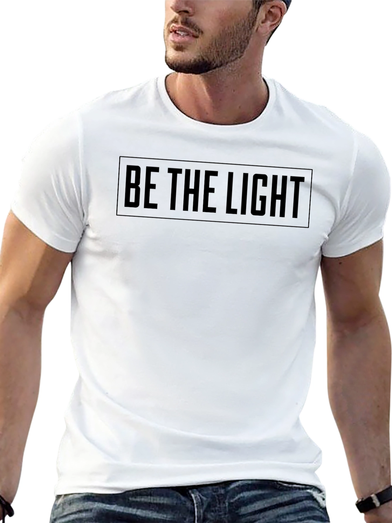 Camiseta Negra Be The Light Algodón Suave Casual