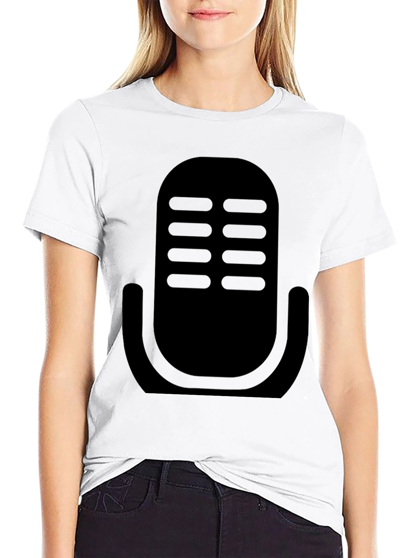 Camiseta Negra con Diseño de Micrófono Retro