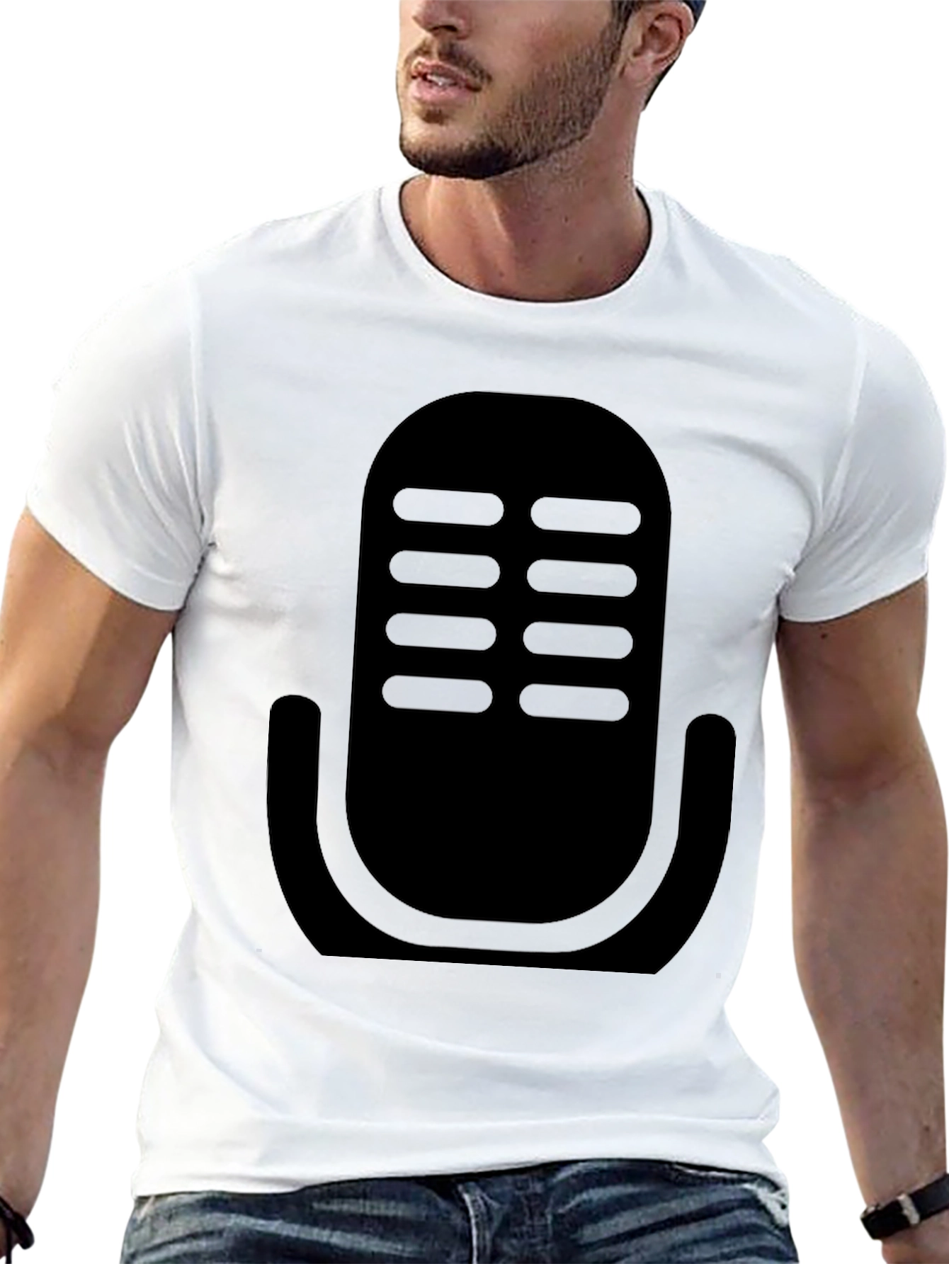 Camiseta Negra con Diseño de Micrófono Retro