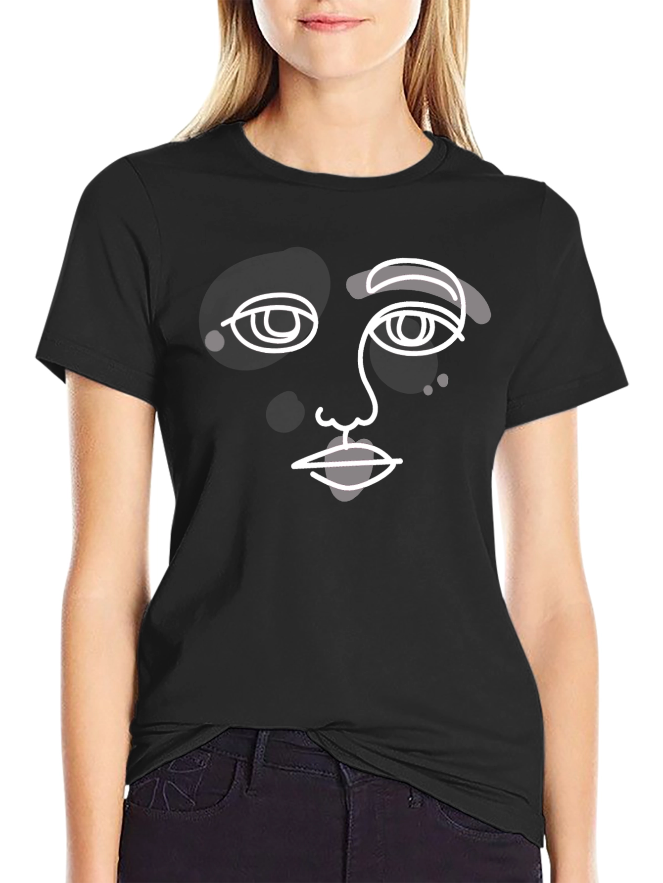 Camiseta Negra con Diseño Abstracto de Rostro