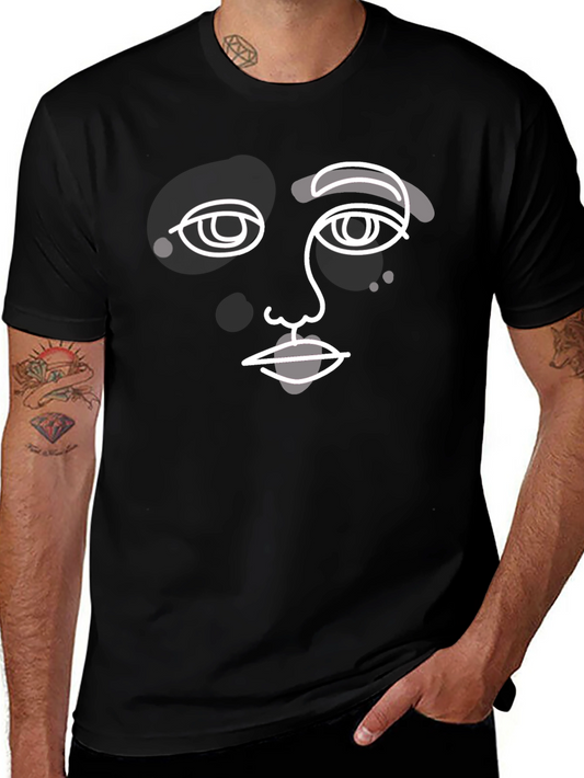 Camiseta Negra con Diseño Abstracto de Rostro