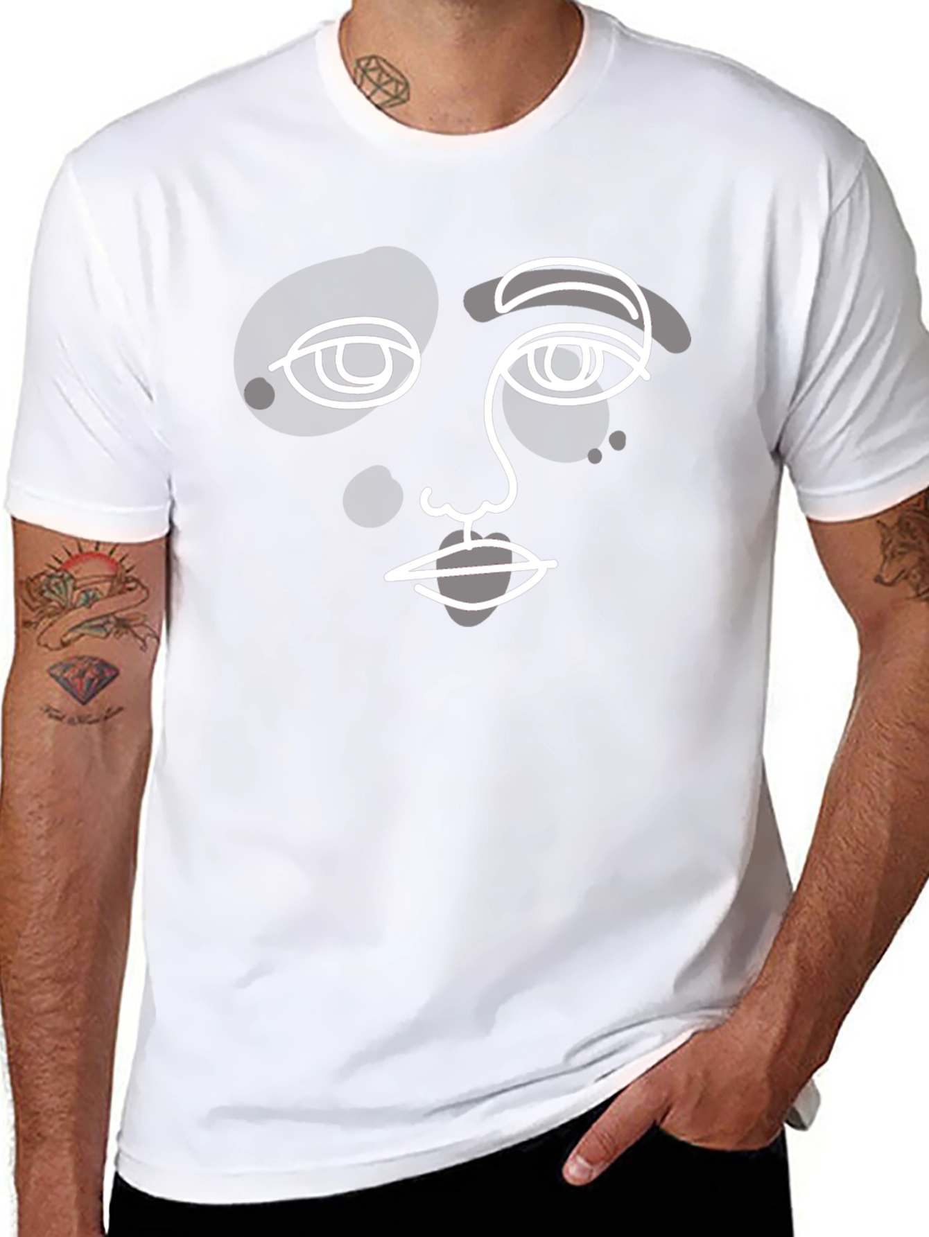 Camiseta Negra con Diseño Abstracto de Rostro