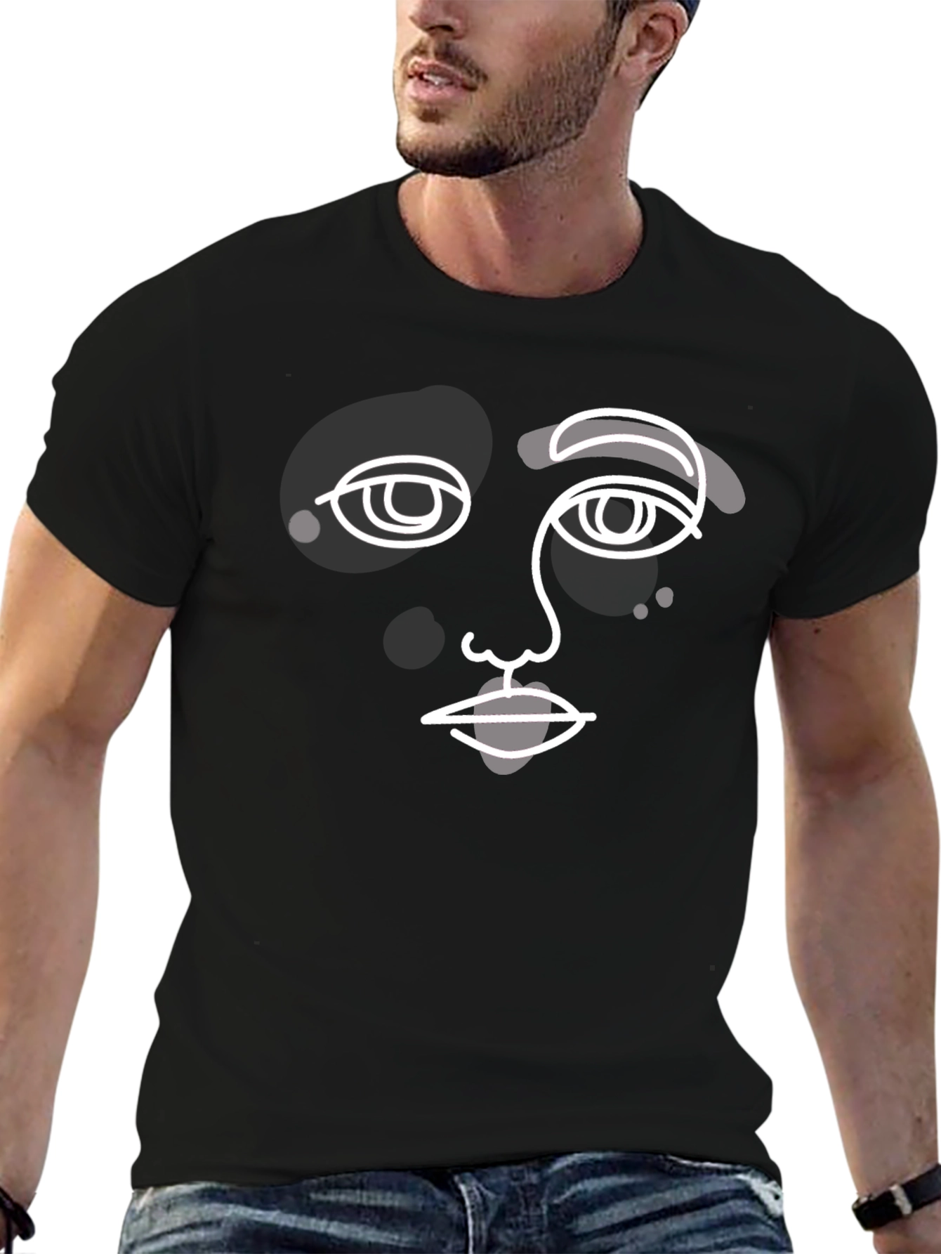 Camiseta Negra con Diseño Abstracto de Rostro
