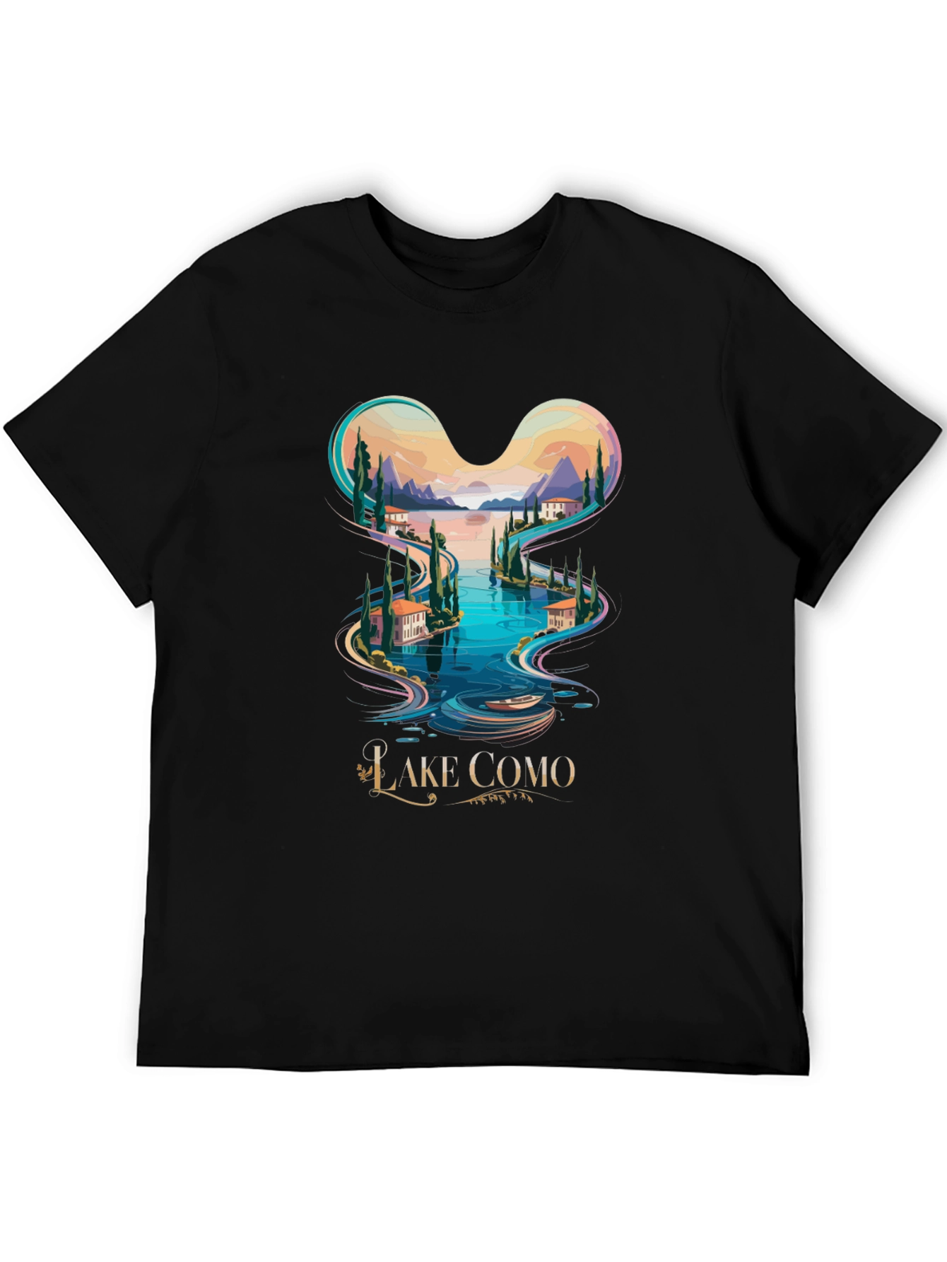 Camiseta Negra Lago Como Diseño Italia