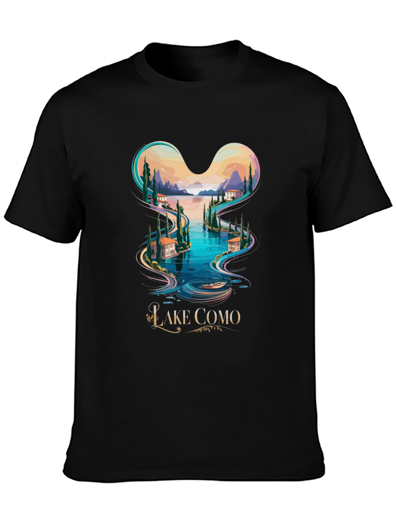 Camiseta Negra Lago Como Diseño Italia
