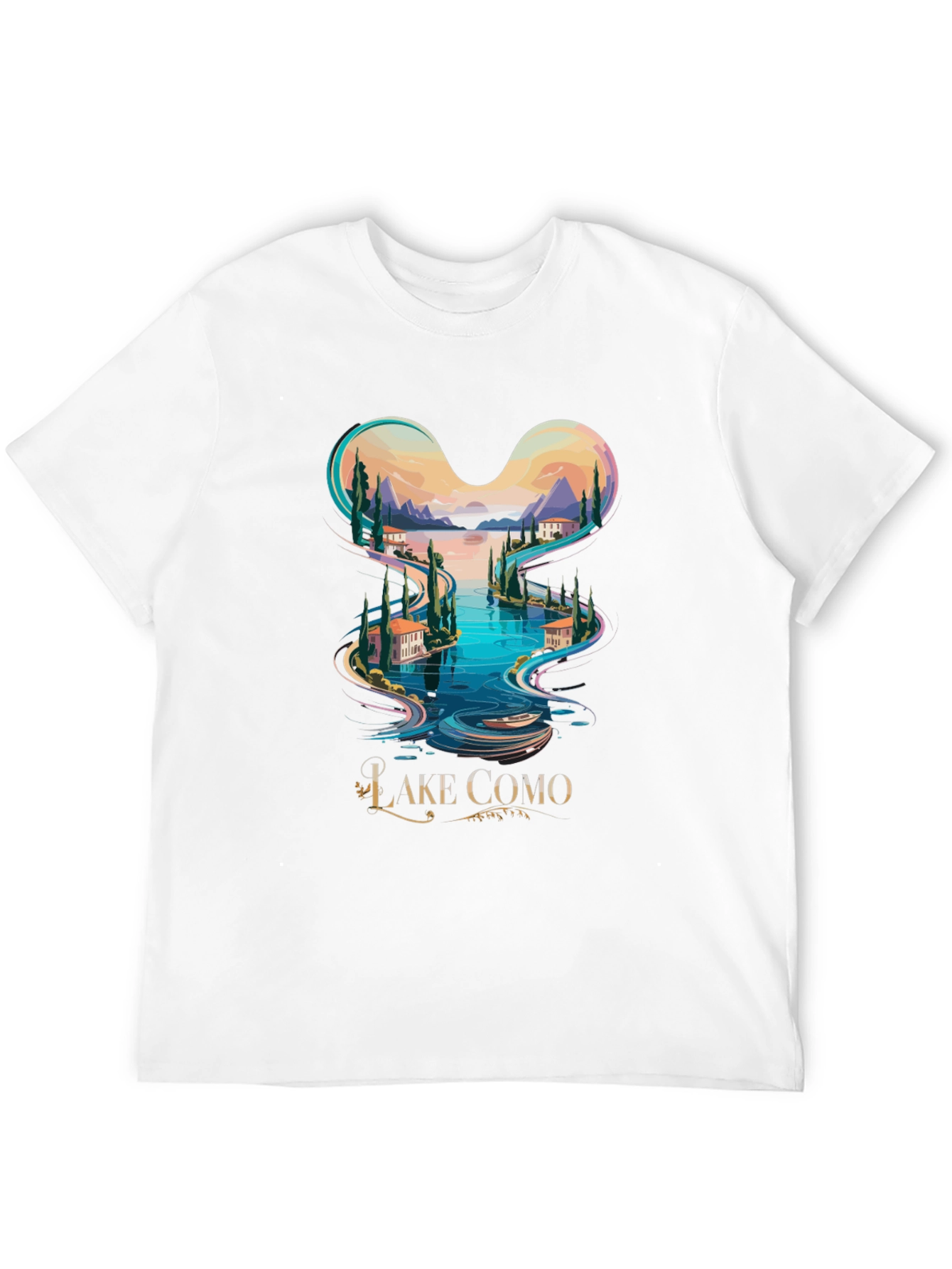 Camiseta Negra Lago Como Diseño Italia