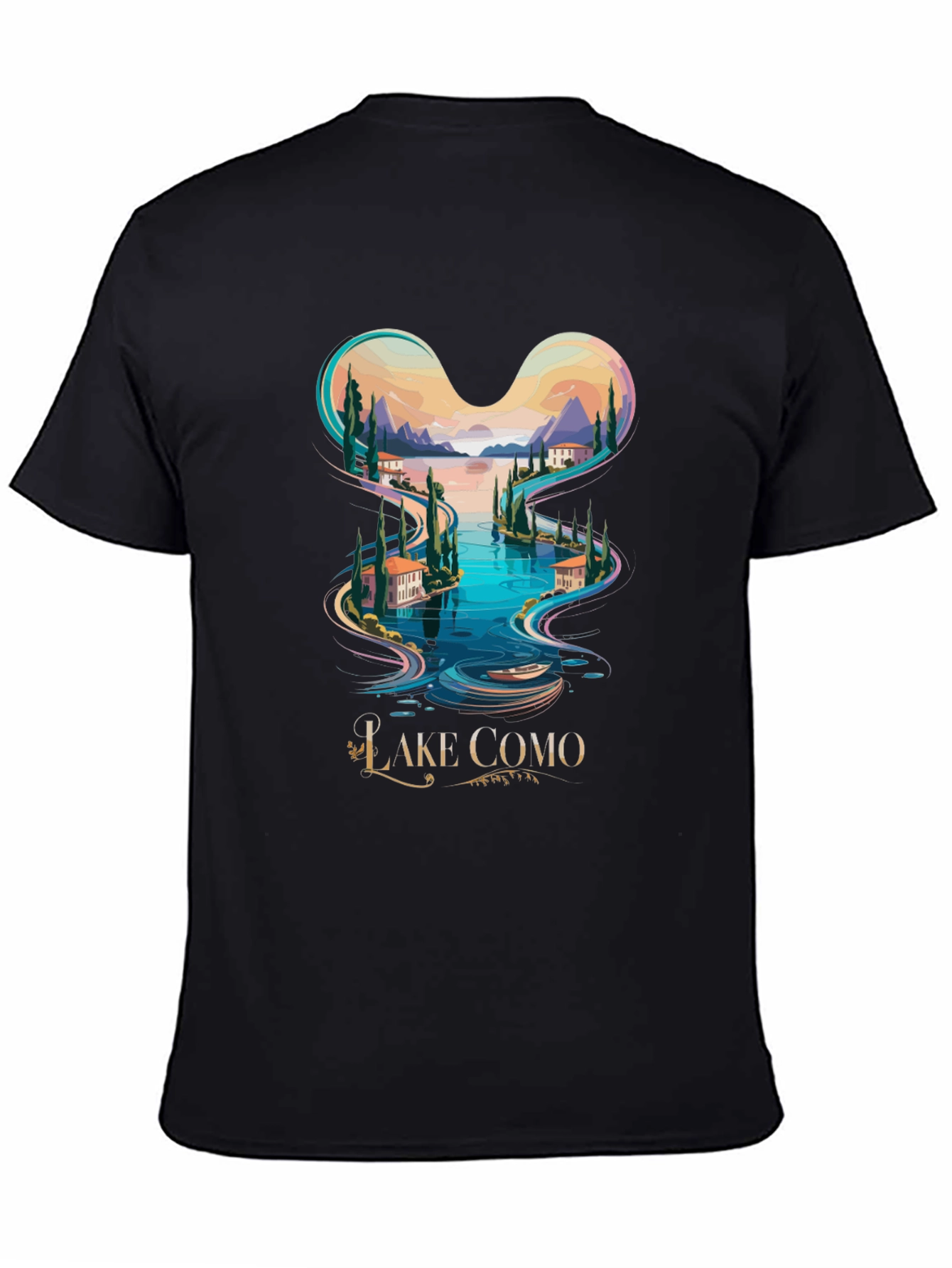 Camiseta Negra Lago Como Diseño Italia