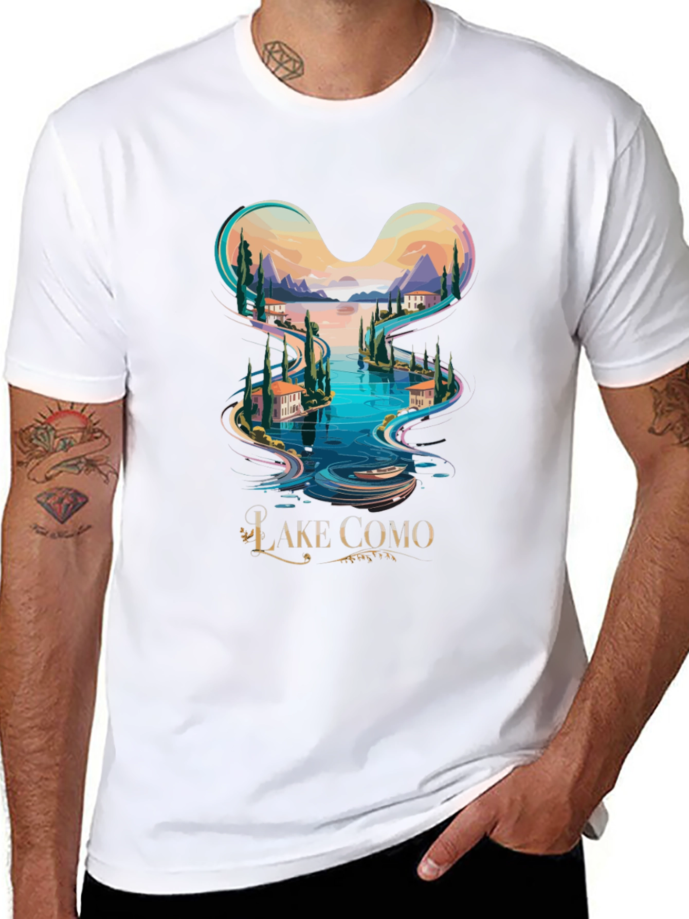 Camiseta Negra Lago Como Diseño Italia