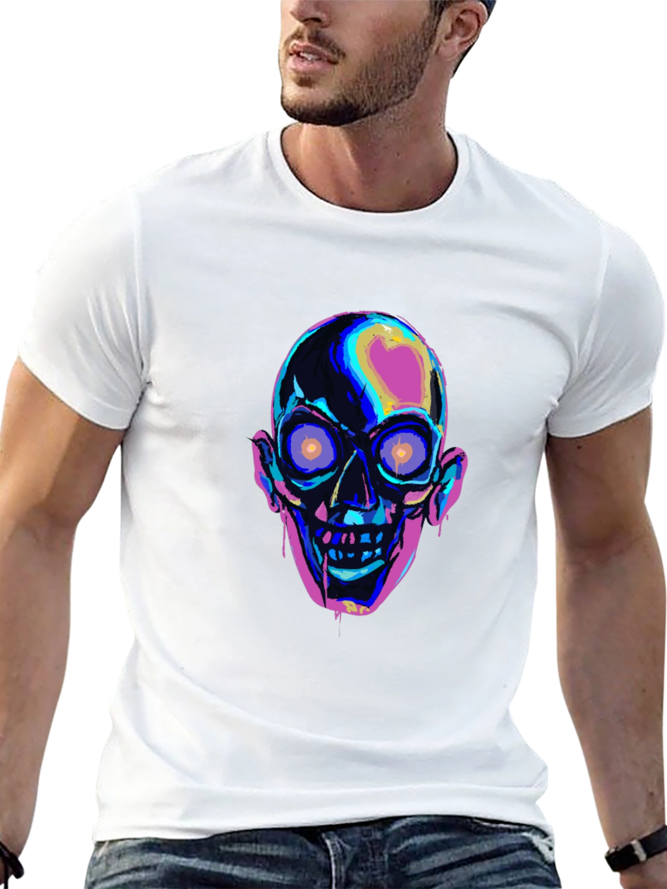 Camiseta Negra con Estampado de Cráneo Psicodélico