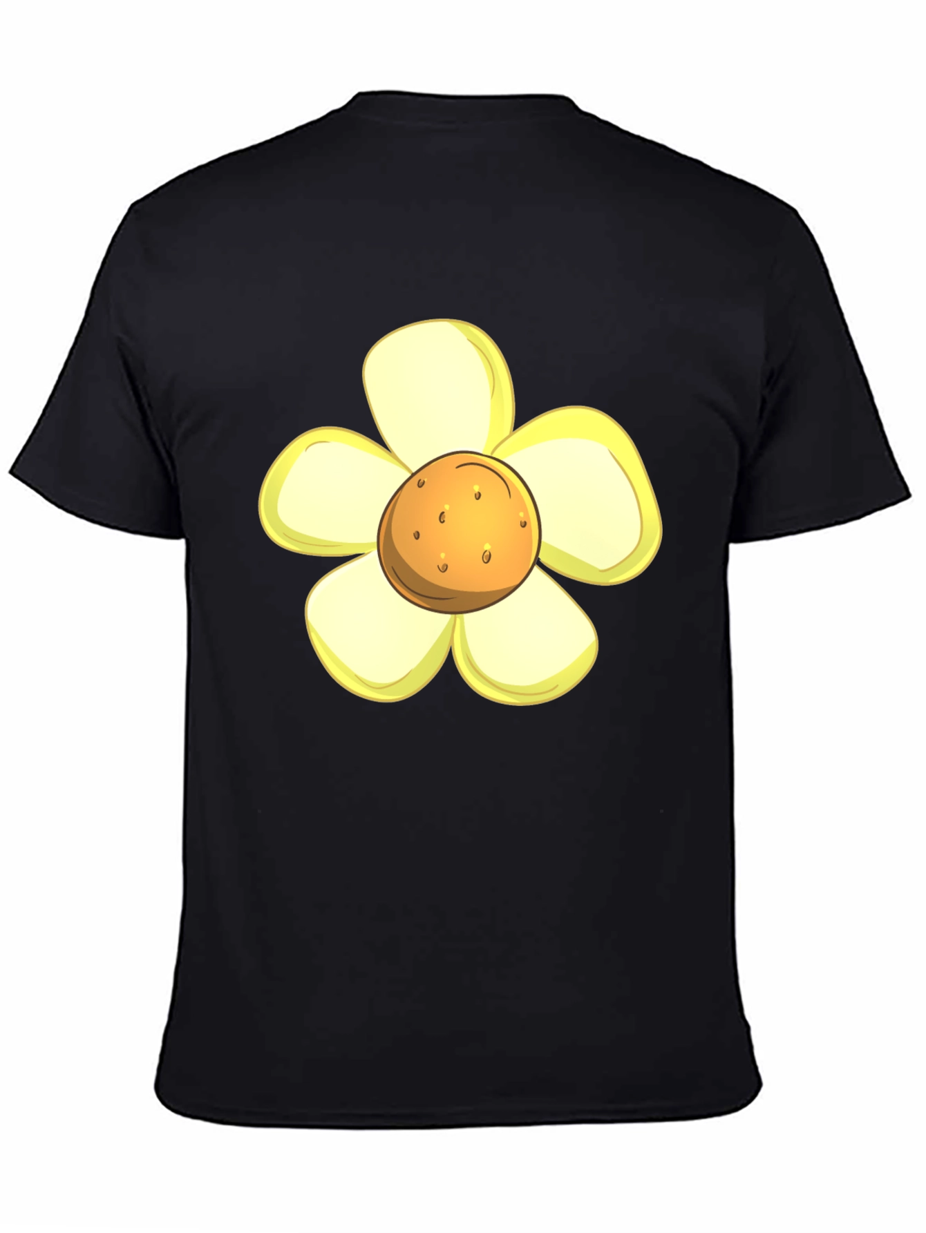 Camiseta Negra con Diseño de Flor Amarilla