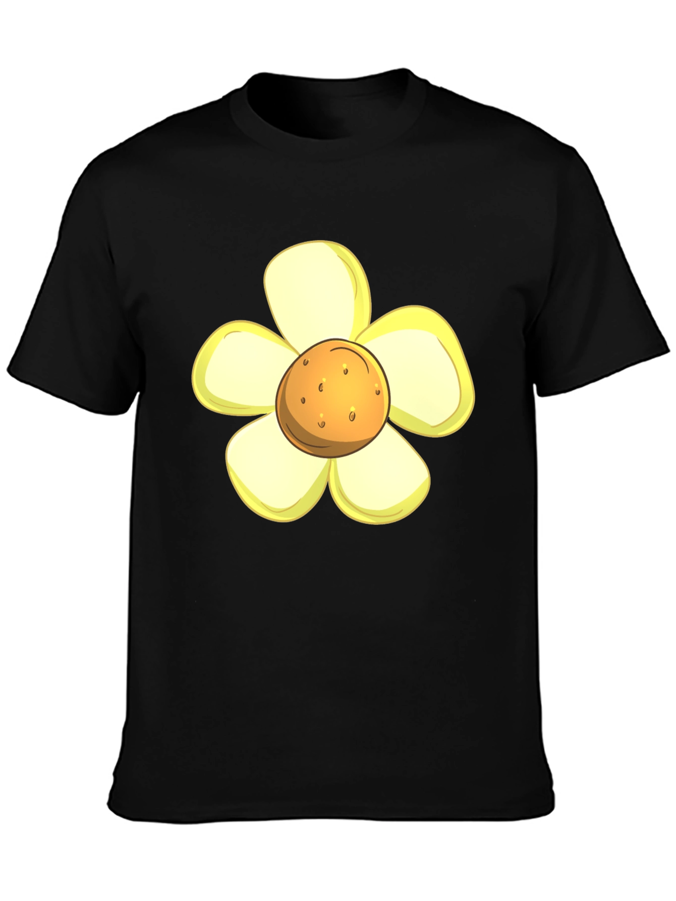 Camiseta Negra con Diseño de Flor Amarilla