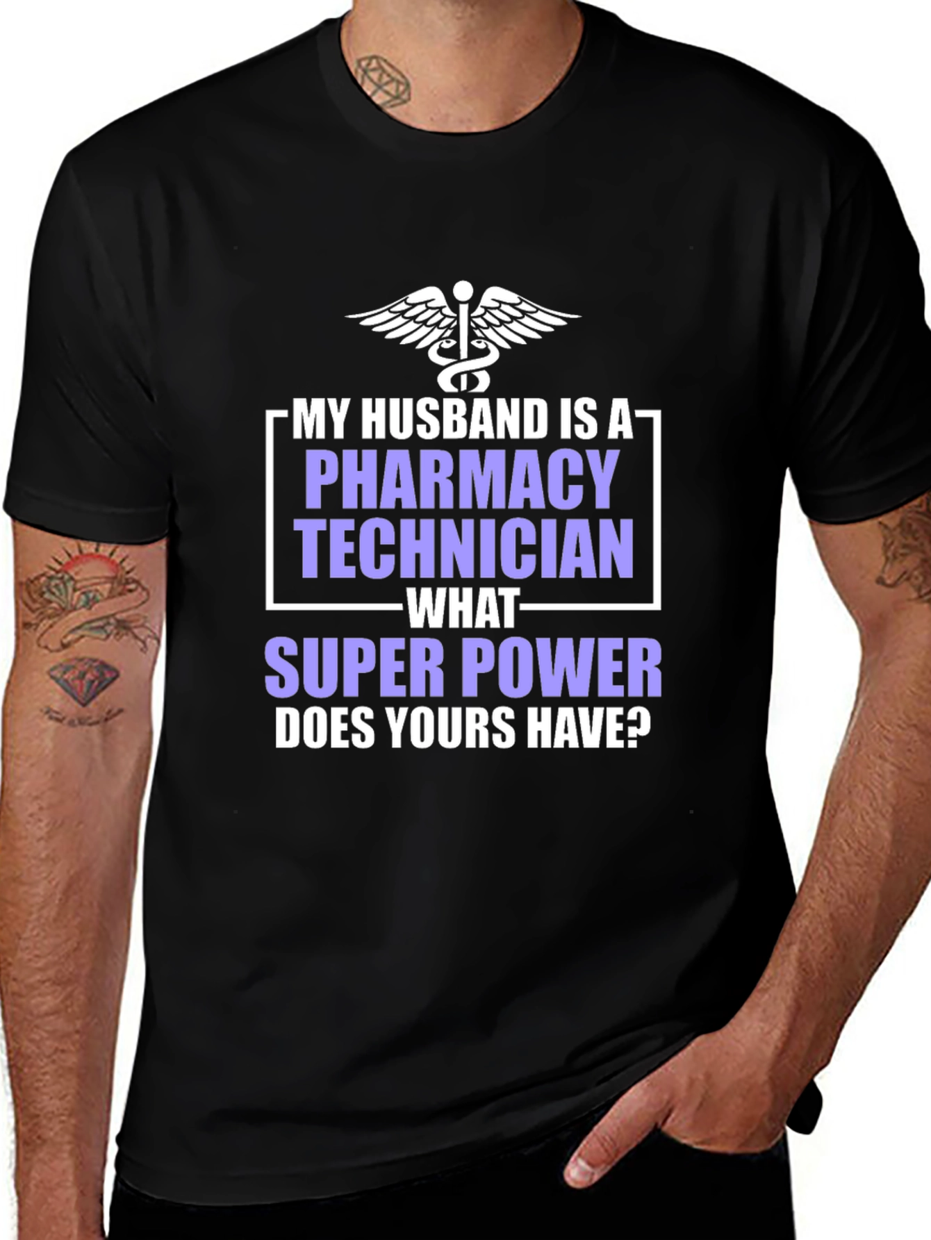 Camiseta para Esposo Técnico de Farmacia con Superpoder