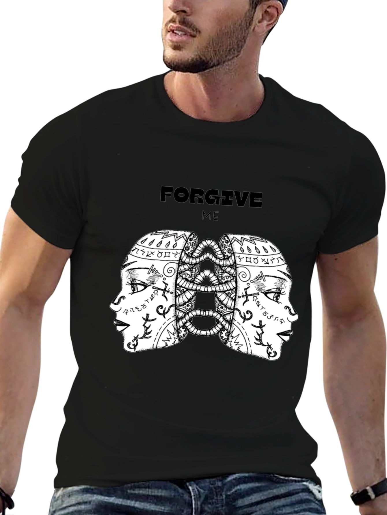 Camiseta Negra con Diseño Abstracto Forgive Me