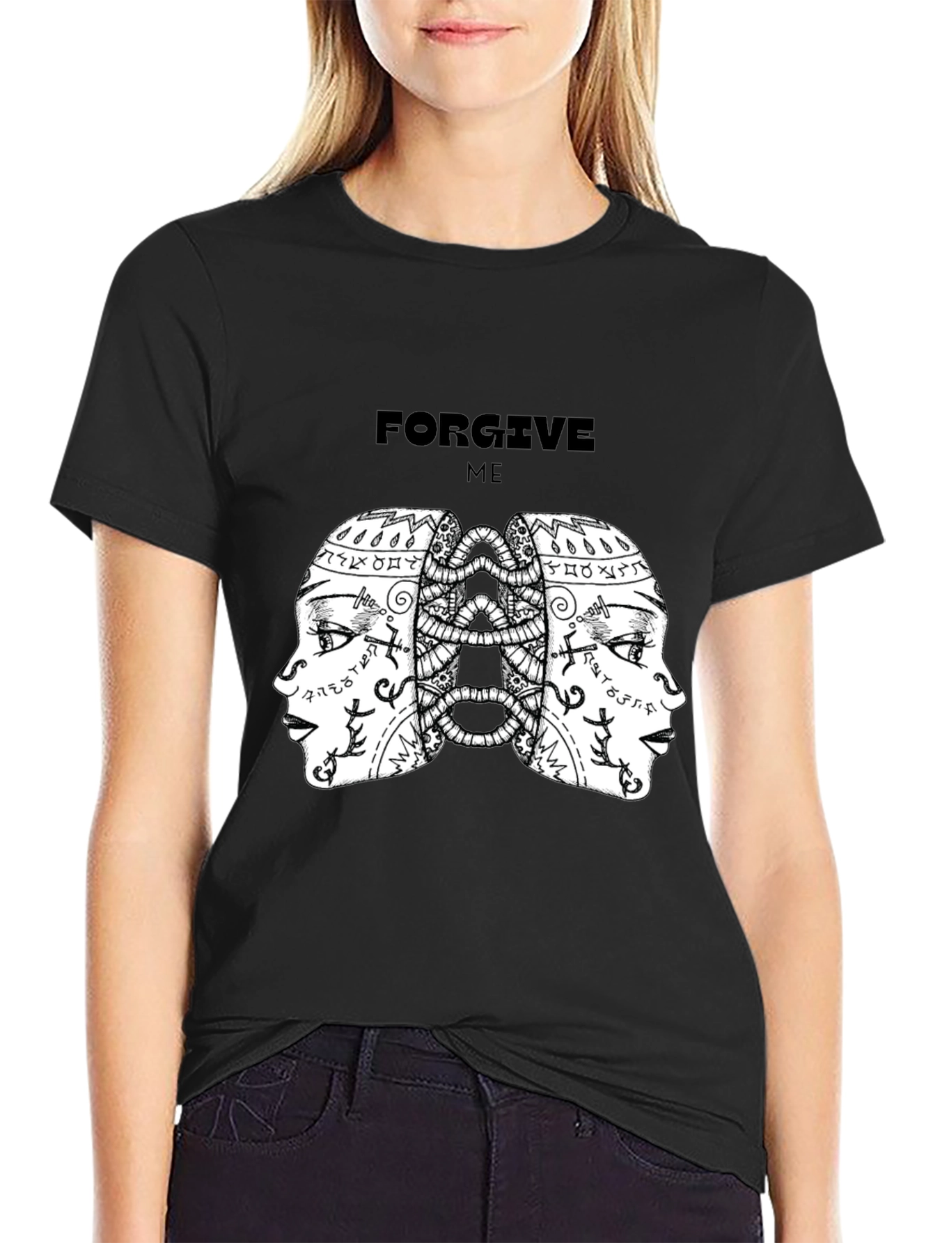 Camiseta Negra con Diseño Abstracto Forgive Me