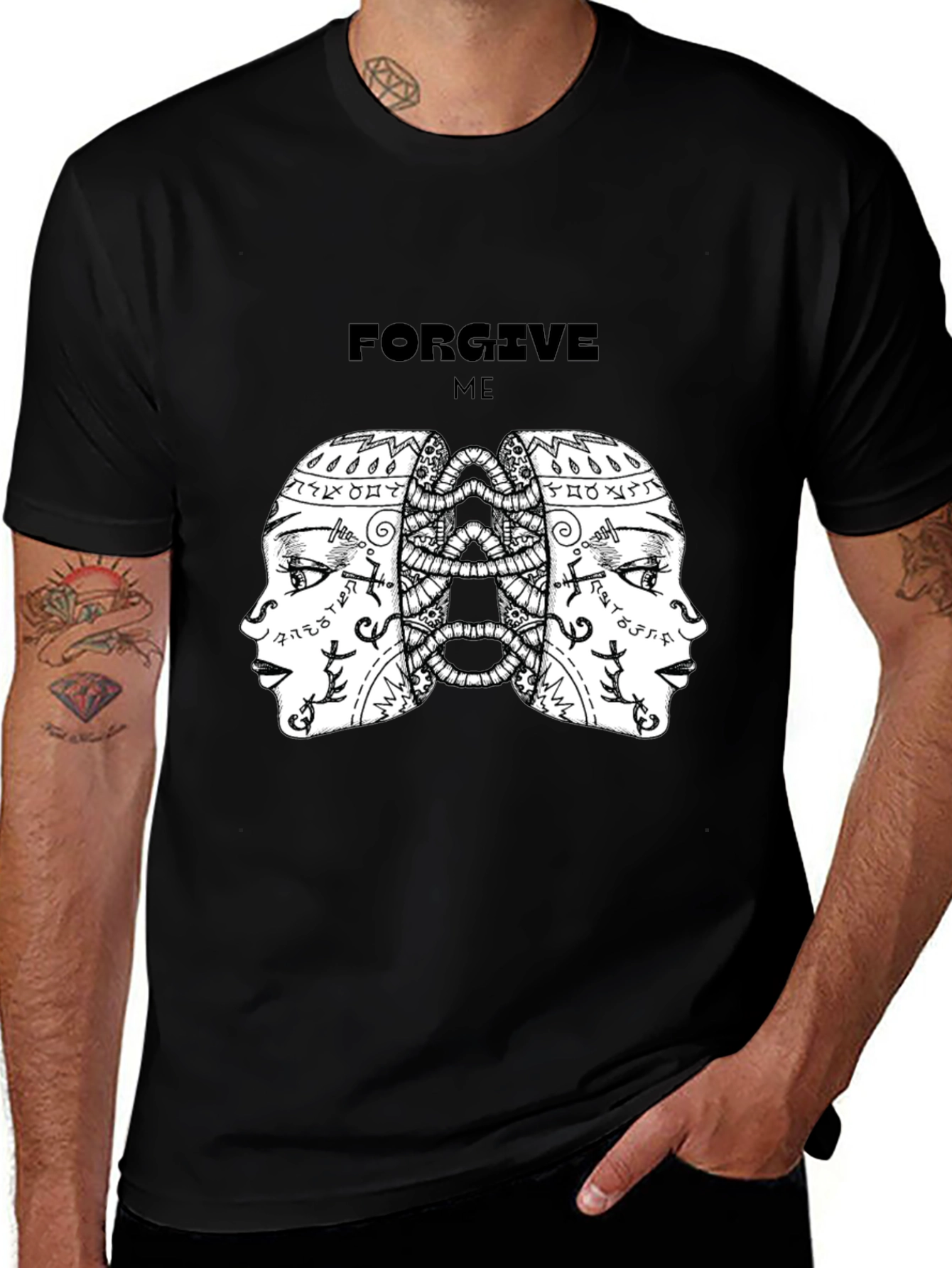 Camiseta Negra con Diseño Abstracto Forgive Me
