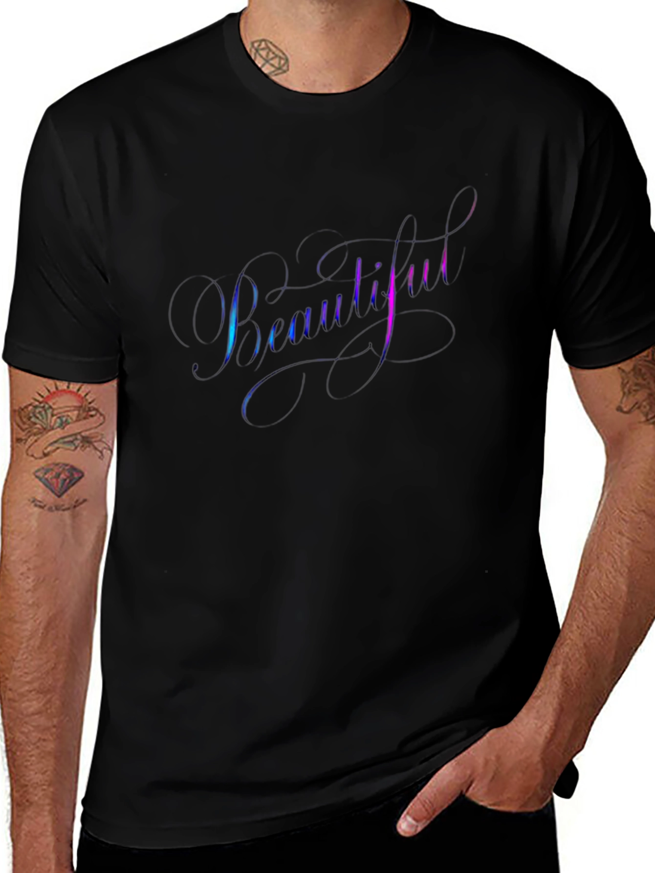 Camiseta Negra con Diseño Beautiful