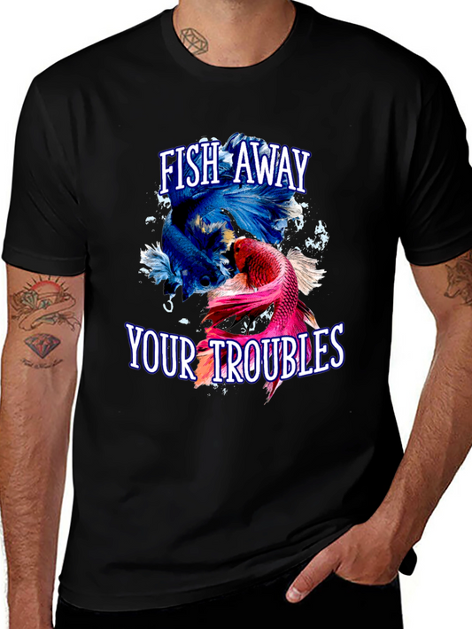 Camiseta Negra: Peces Betta - Fish Away Your Troubles
