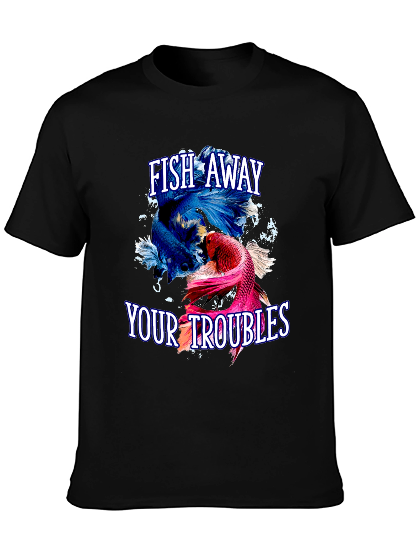 Camiseta Negra: Peces Betta - Fish Away Your Troubles