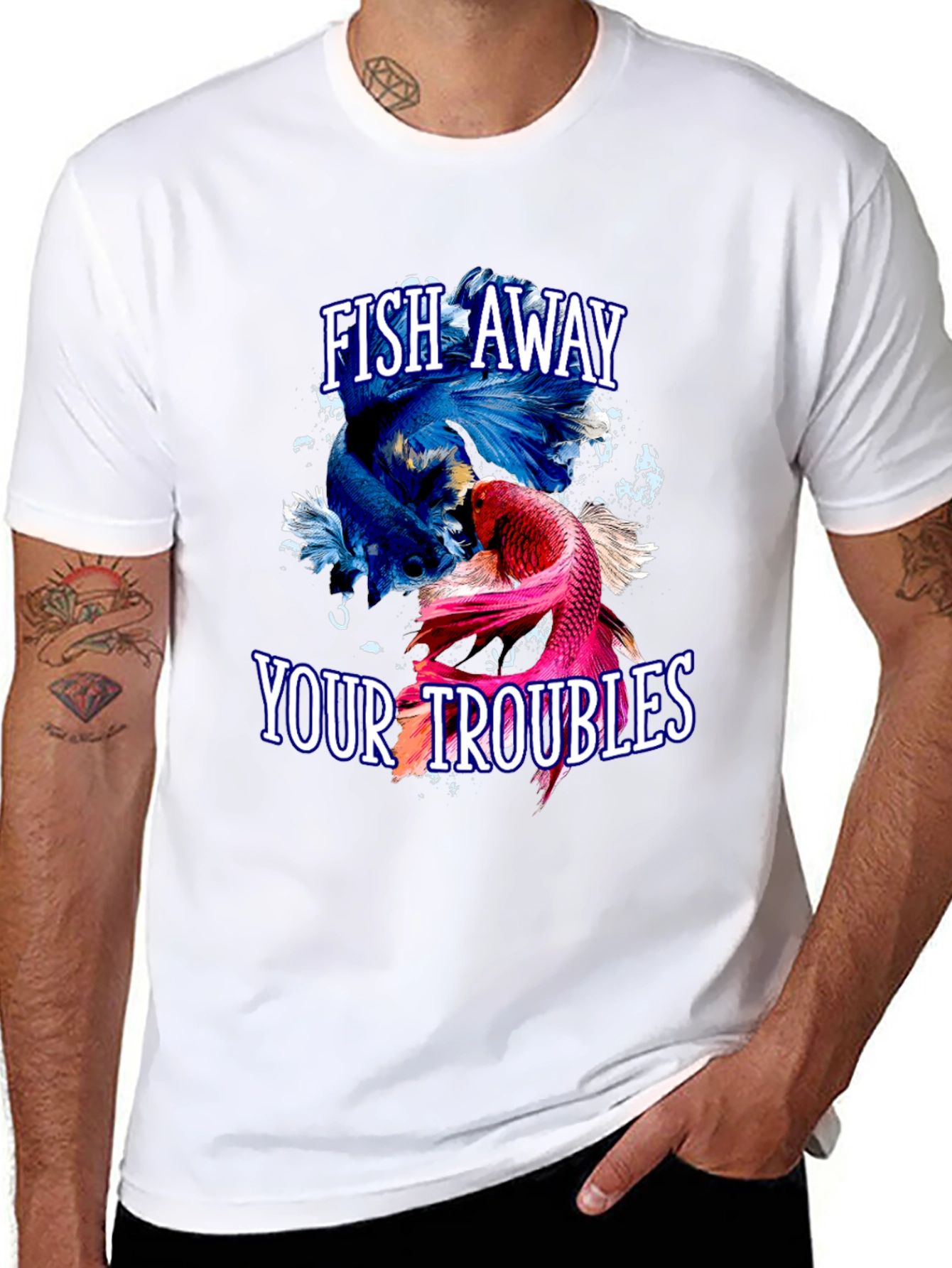 Camiseta Negra: Peces Betta - Fish Away Your Troubles