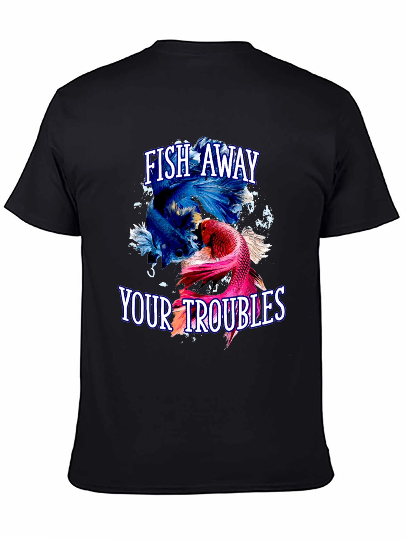 Camiseta Negra: Peces Betta - Fish Away Your Troubles