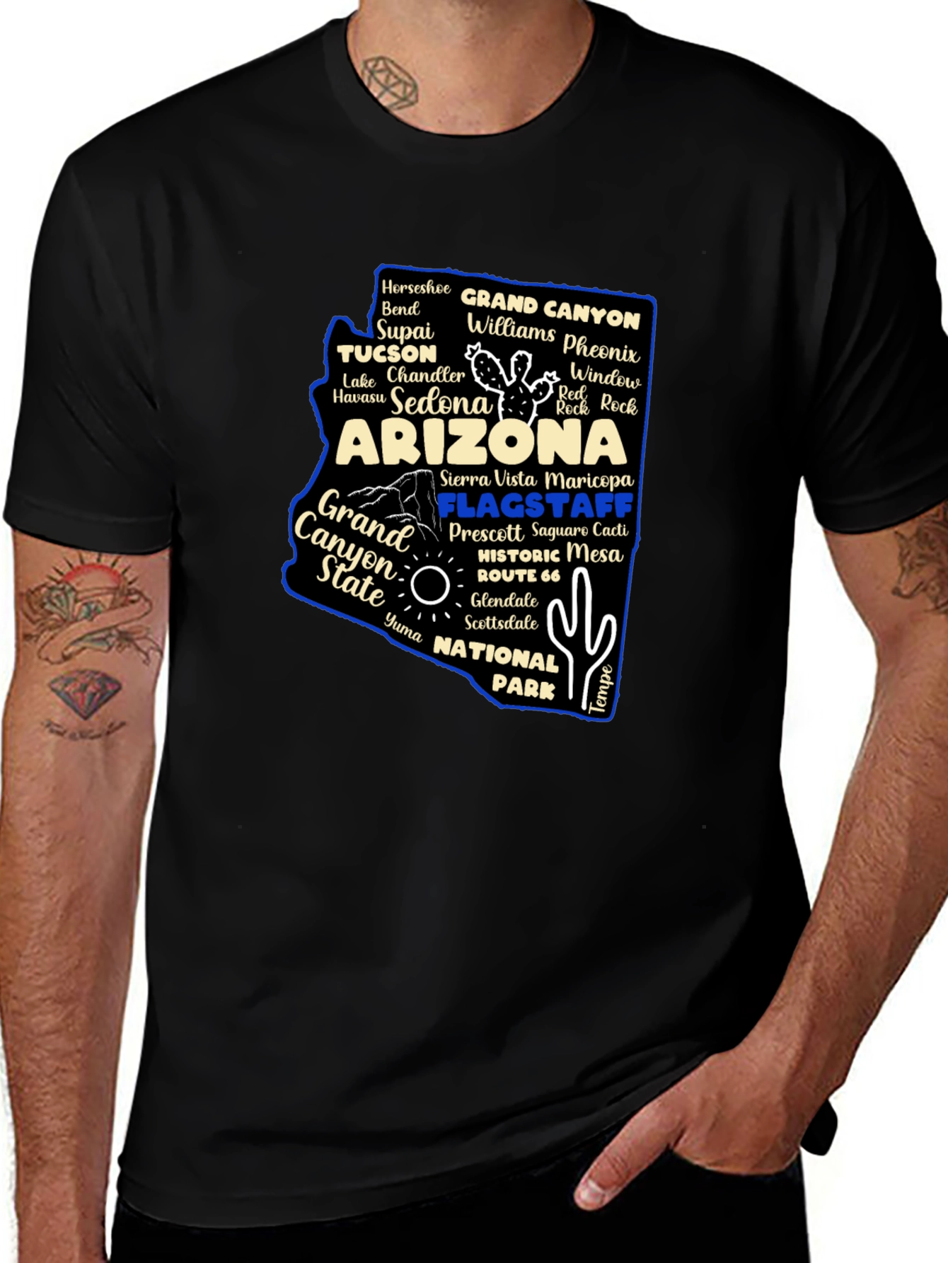 Camiseta Arizona Mapa Nombres Ciudades para Hombre