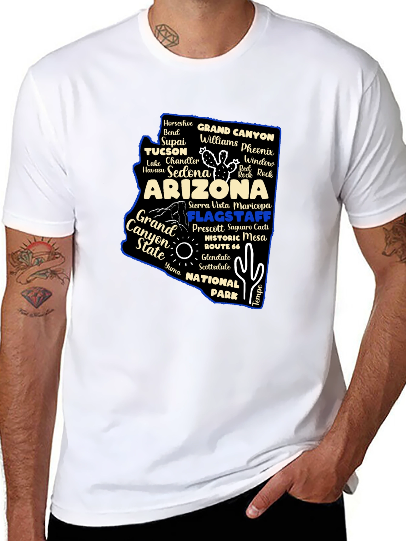 Camiseta Arizona Mapa Nombres Ciudades para Hombre