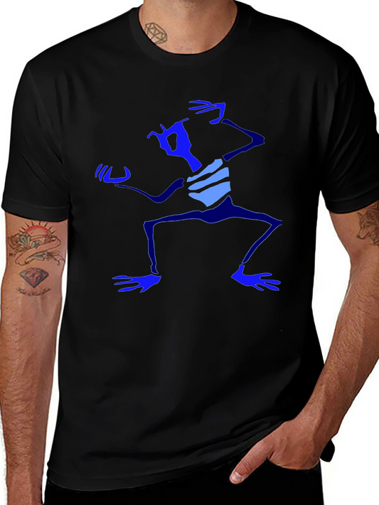 Camiseta Negra con Diseño Azul Abstracto