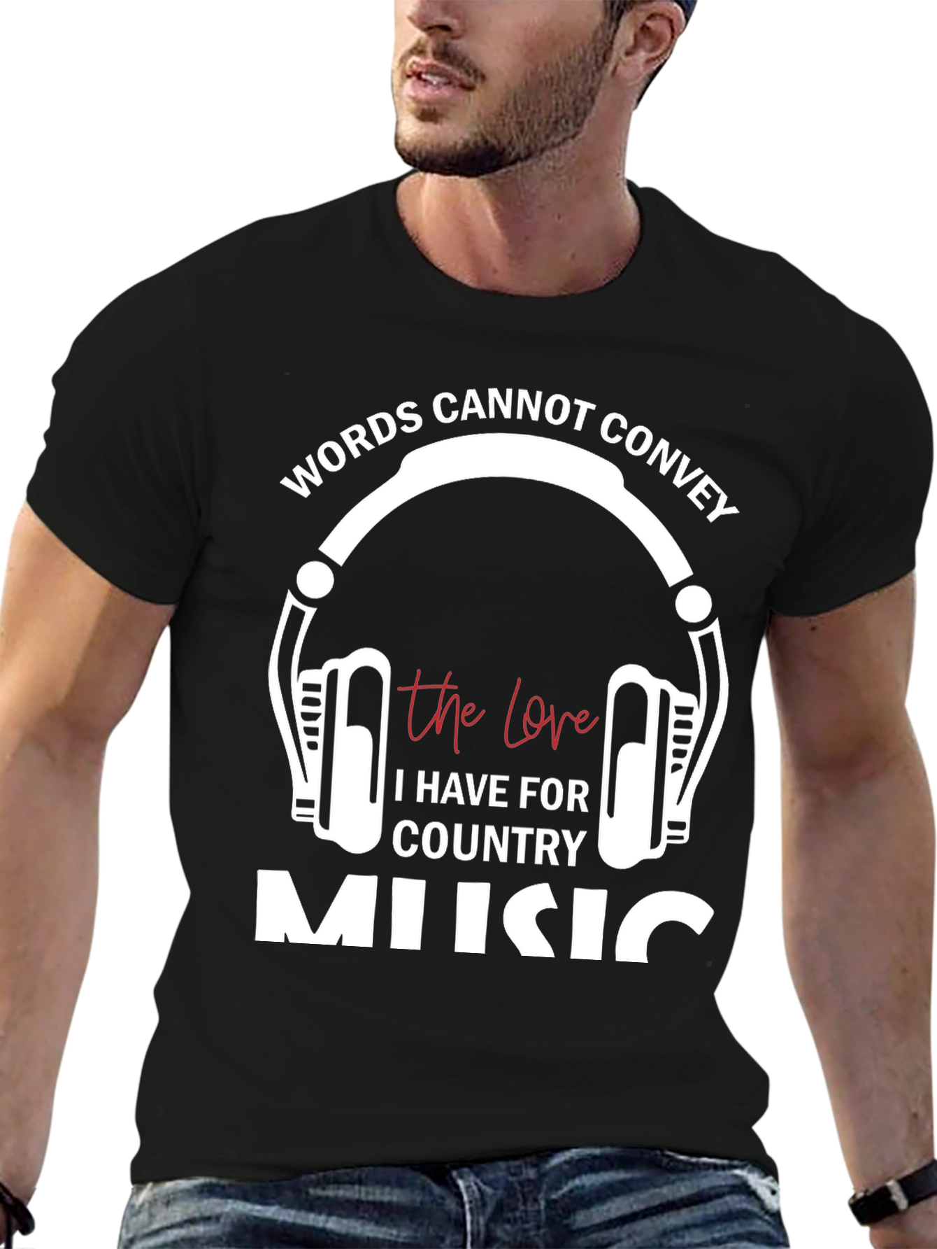 Camiseta Negra con Diseño Musical Country