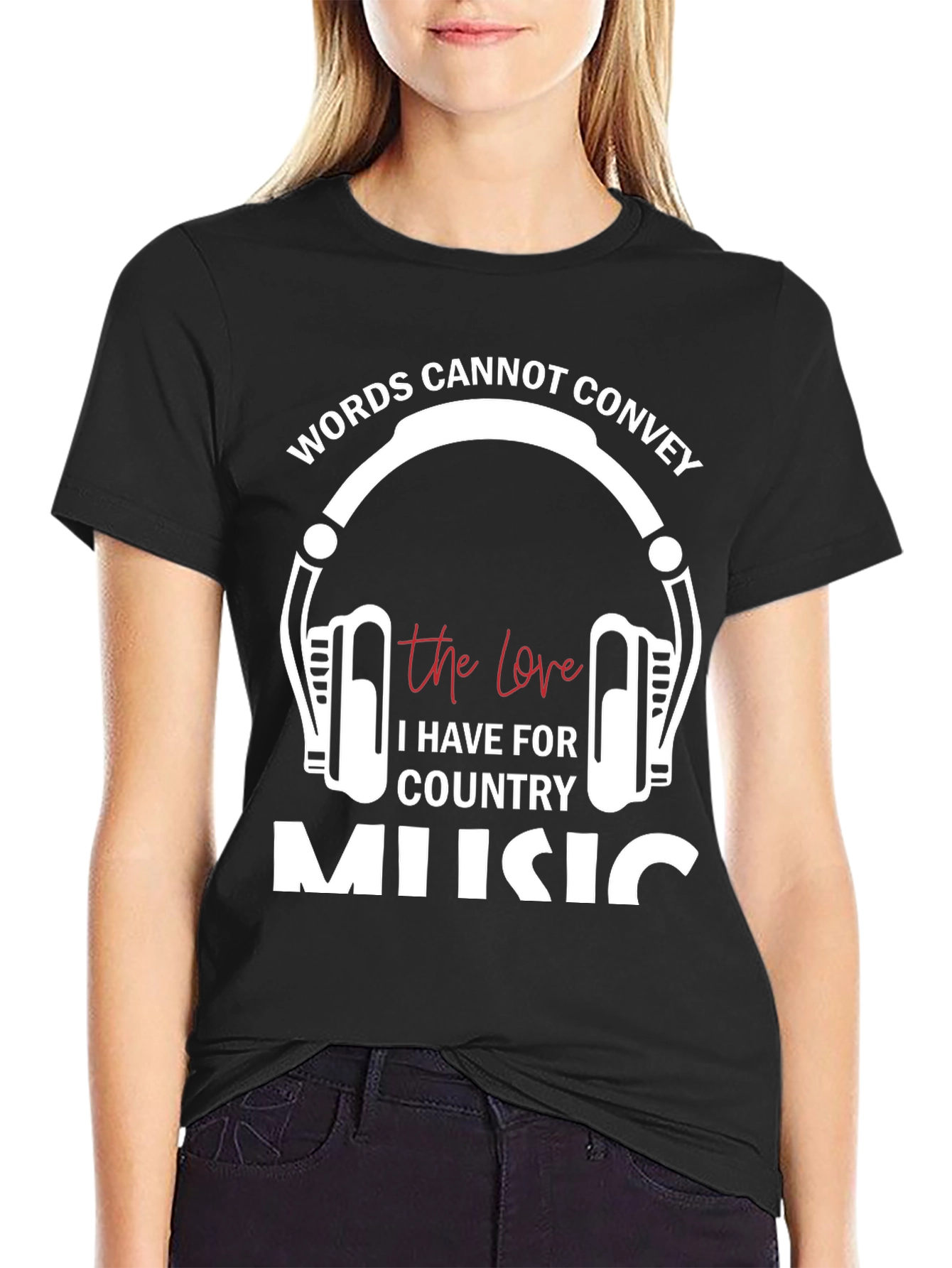 Camiseta Negra con Diseño Musical Country