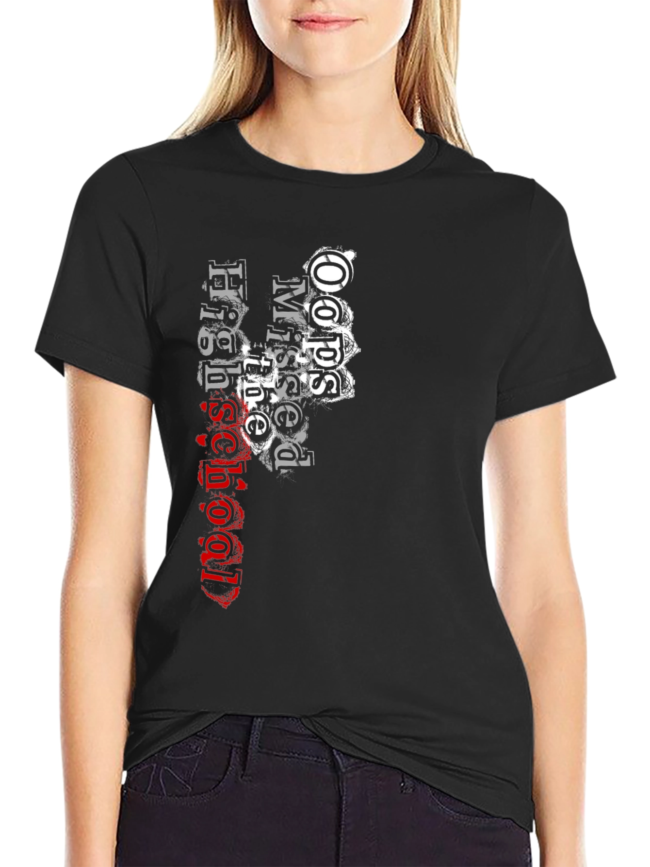 Camiseta Negra con Diseño Gráfico Oops Missed High School