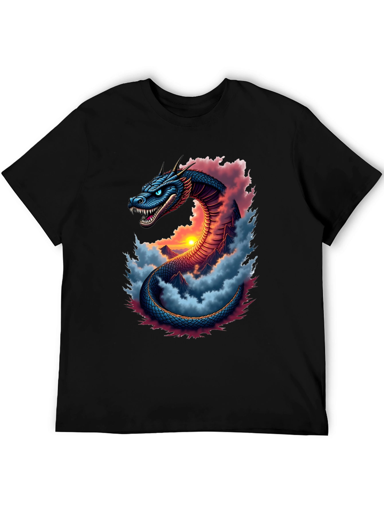 Camiseta Negra Dragón Serpiente Mística