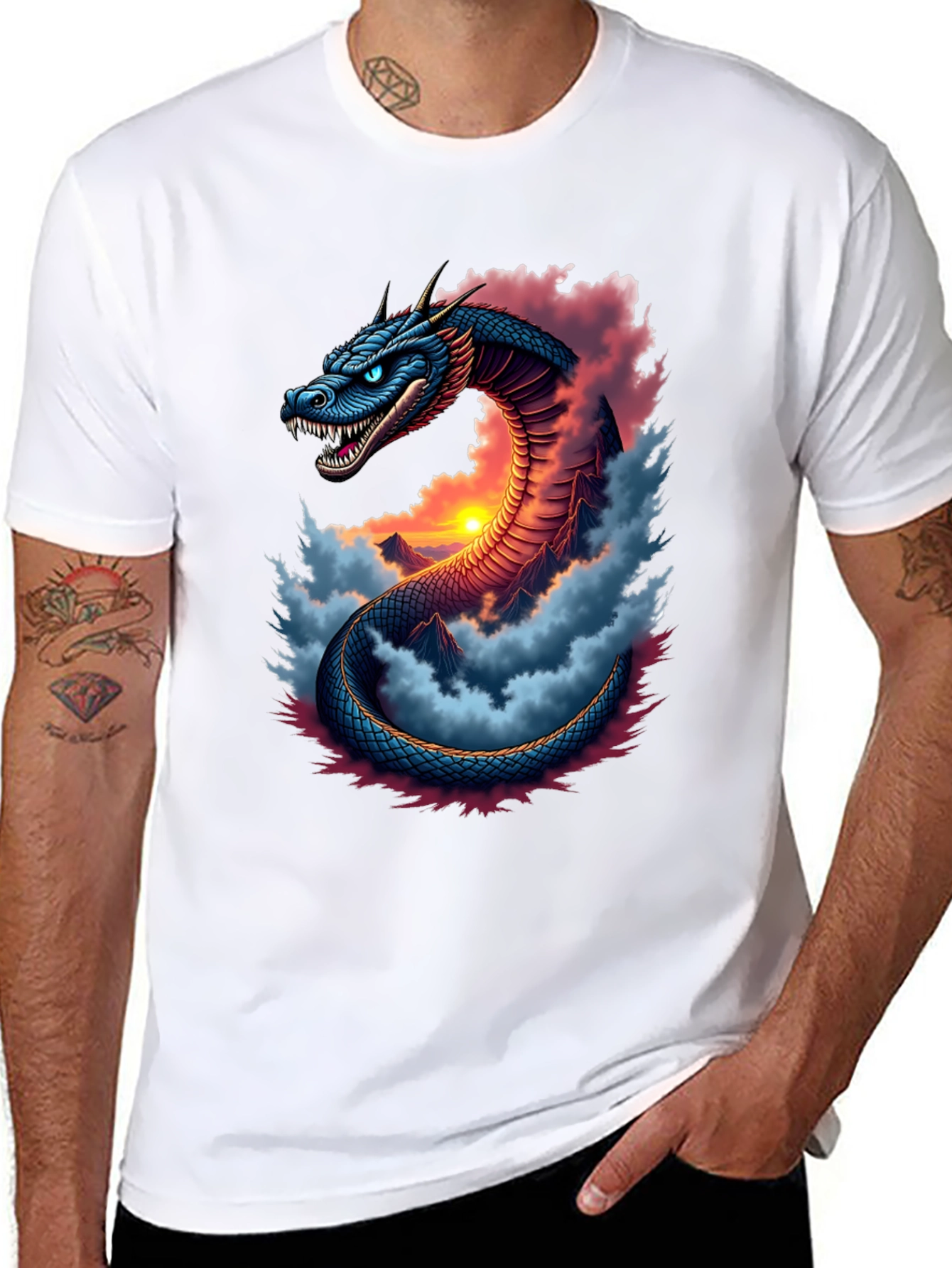 Camiseta Negra Dragón Serpiente Mística