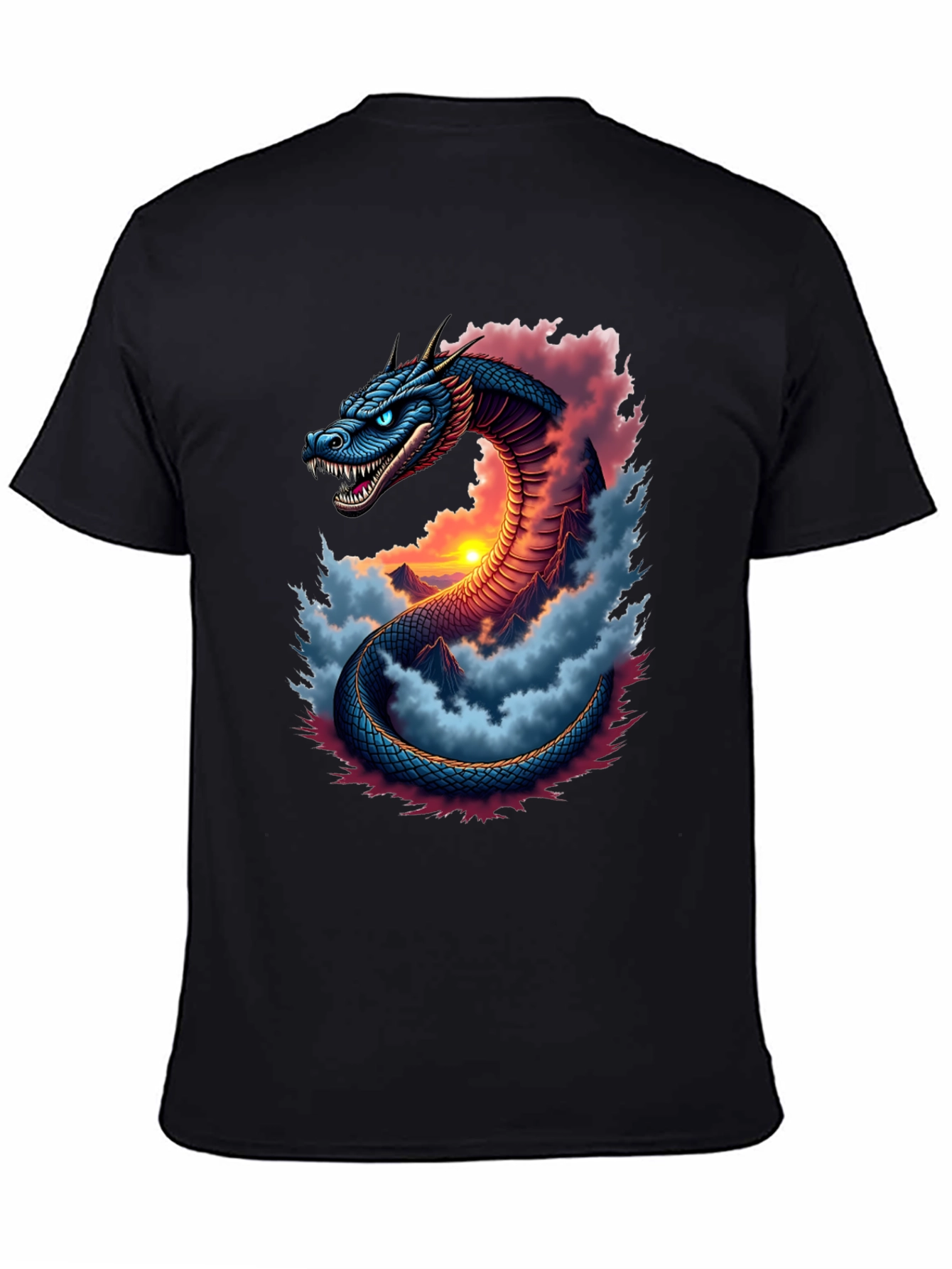 Camiseta Negra Dragón Serpiente Mística