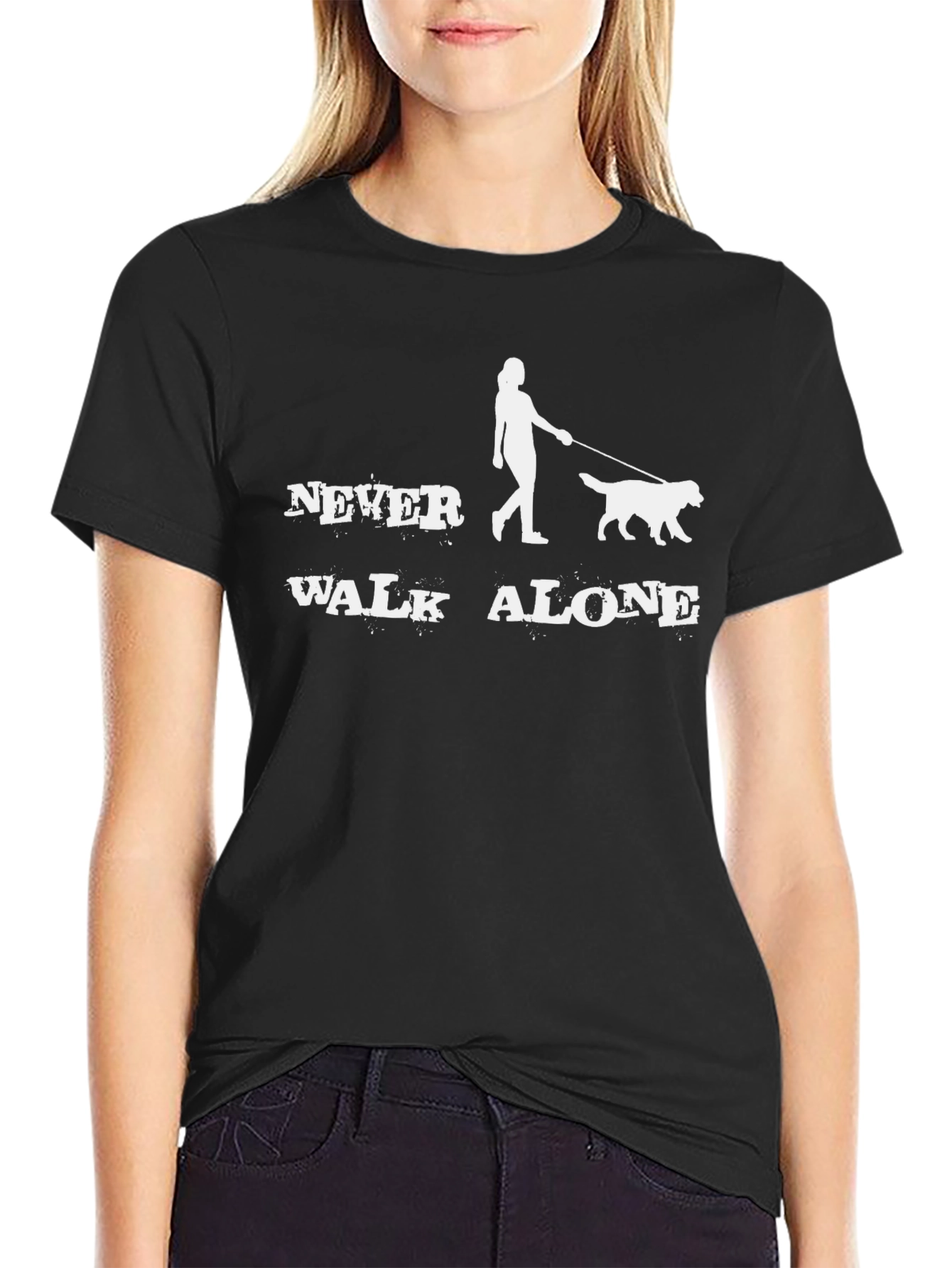 Camiseta Negra Never Walk Alone para Amantes de Perros