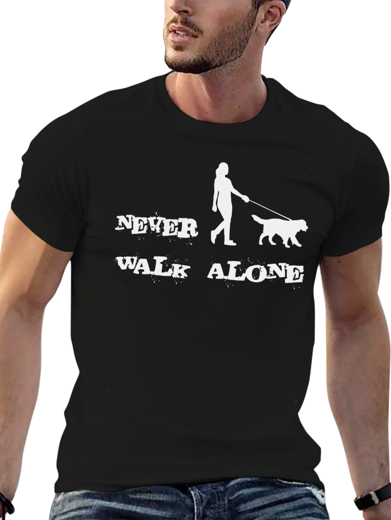 Camiseta Negra Never Walk Alone para Amantes de Perros