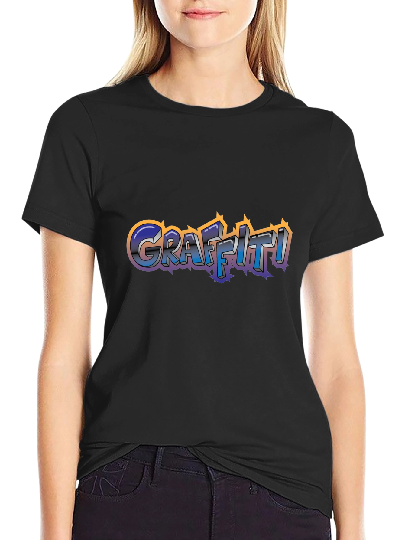 Camiseta Negra Estampada Graffiti