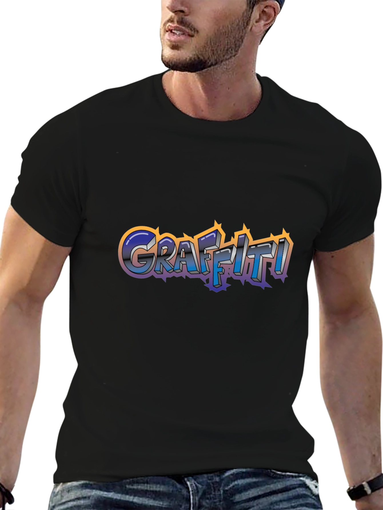 Camiseta Negra Estampada Graffiti
