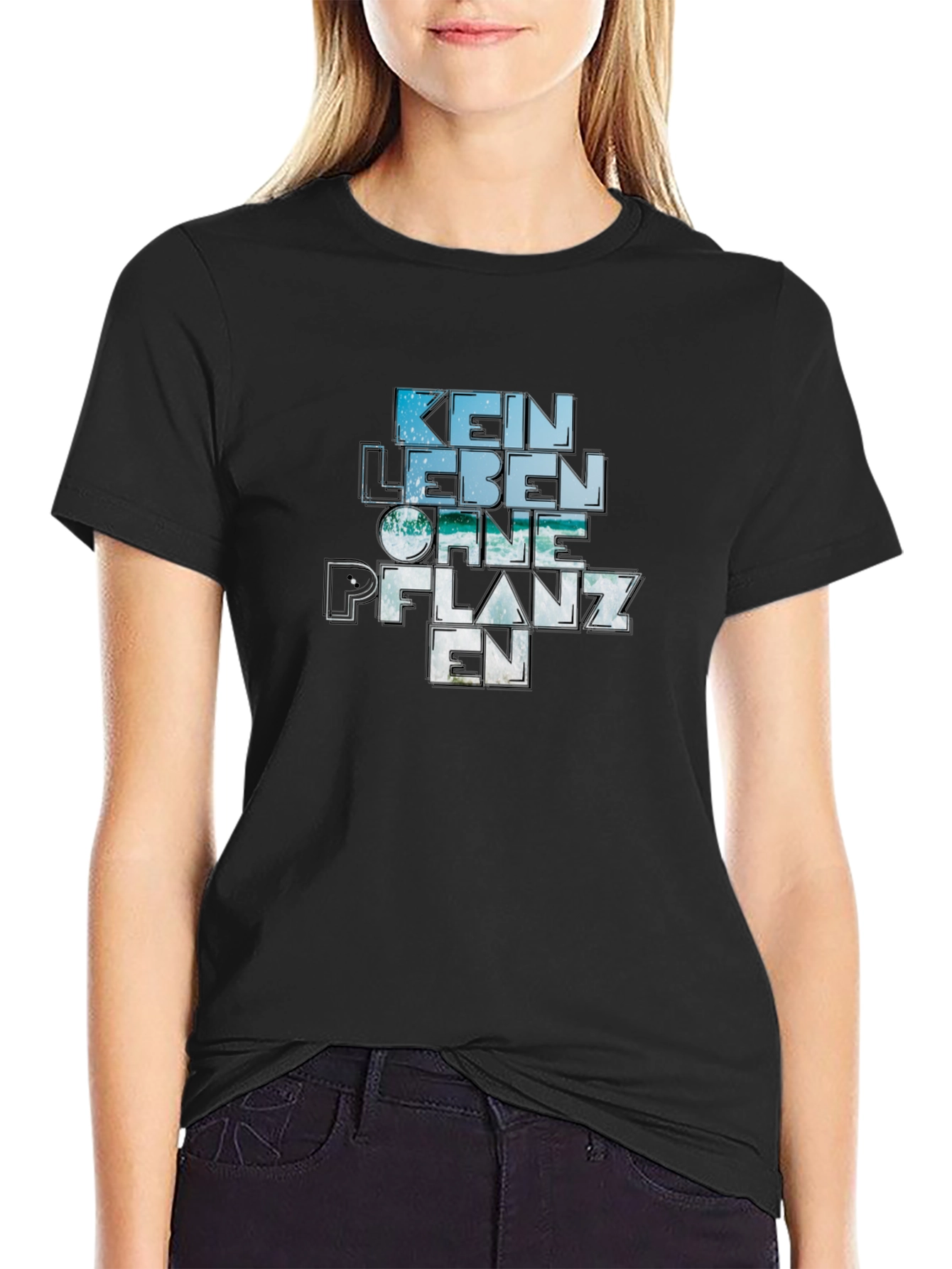 Camiseta Negra Kein Leben Ohne Pflanzen