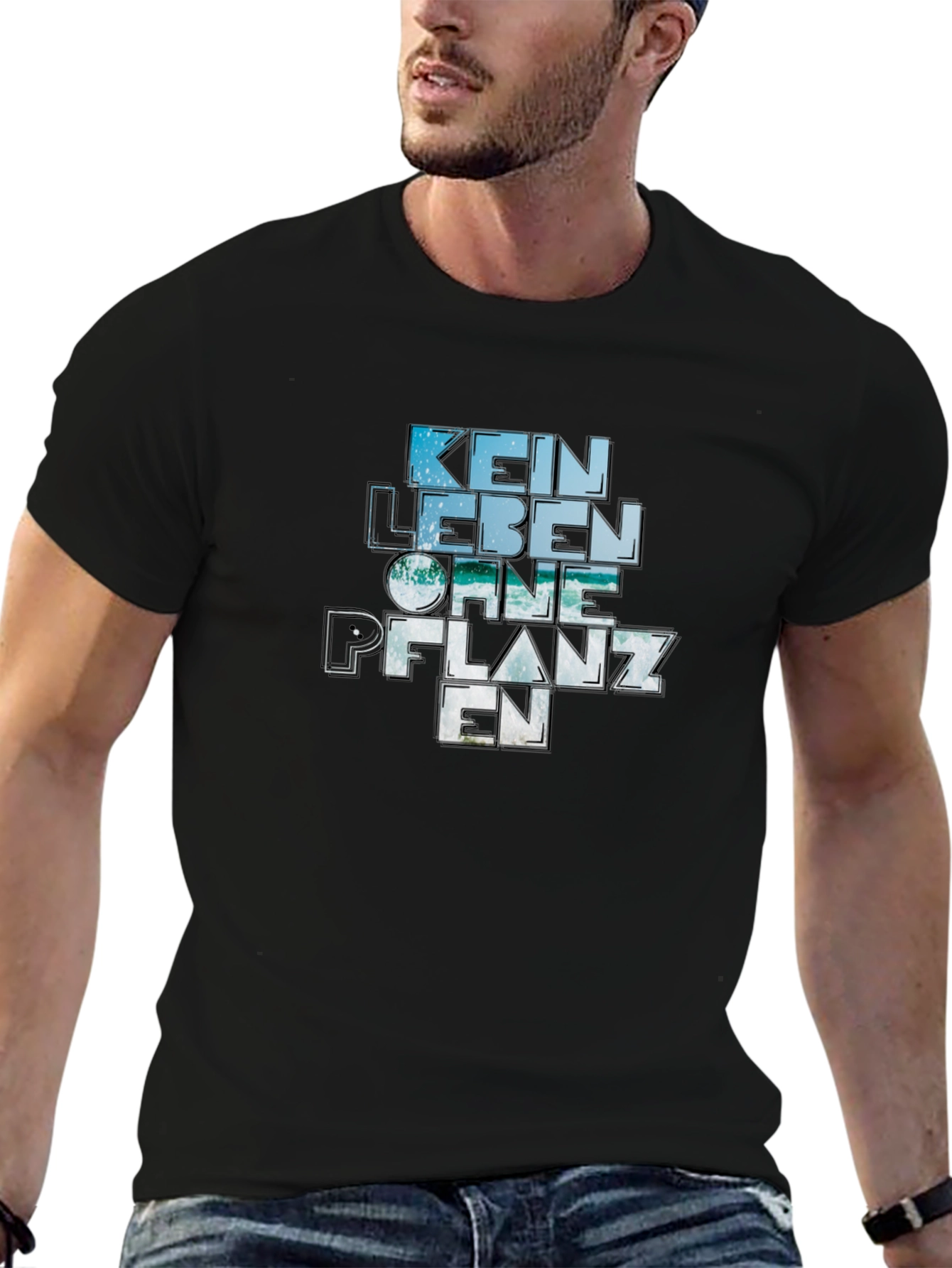 Camiseta Negra Kein Leben Ohne Pflanzen