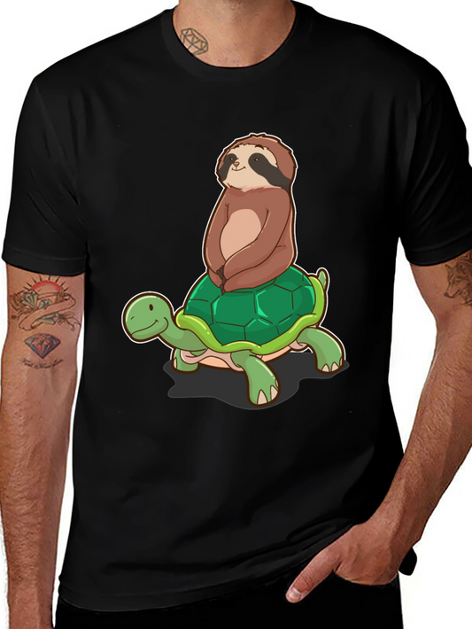 Camiseta Negra con Diseño de Perezoso en Tortuga
