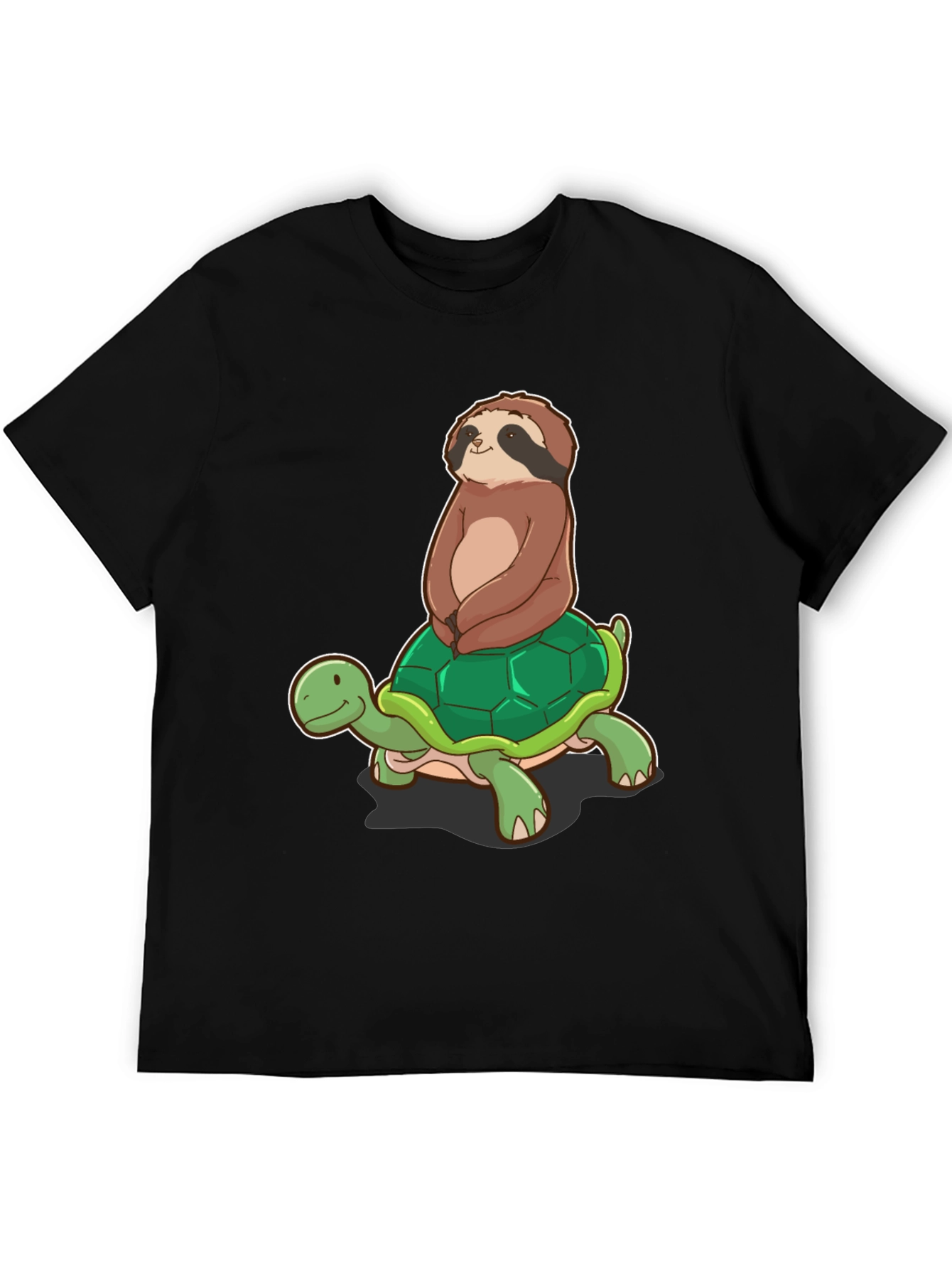 Camiseta Negra con Diseño de Perezoso en Tortuga