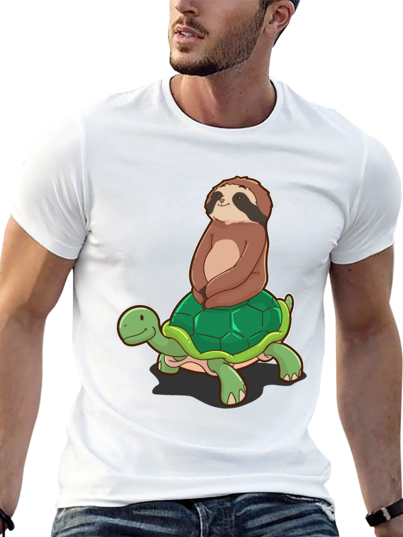 Camiseta Negra con Diseño de Perezoso en Tortuga