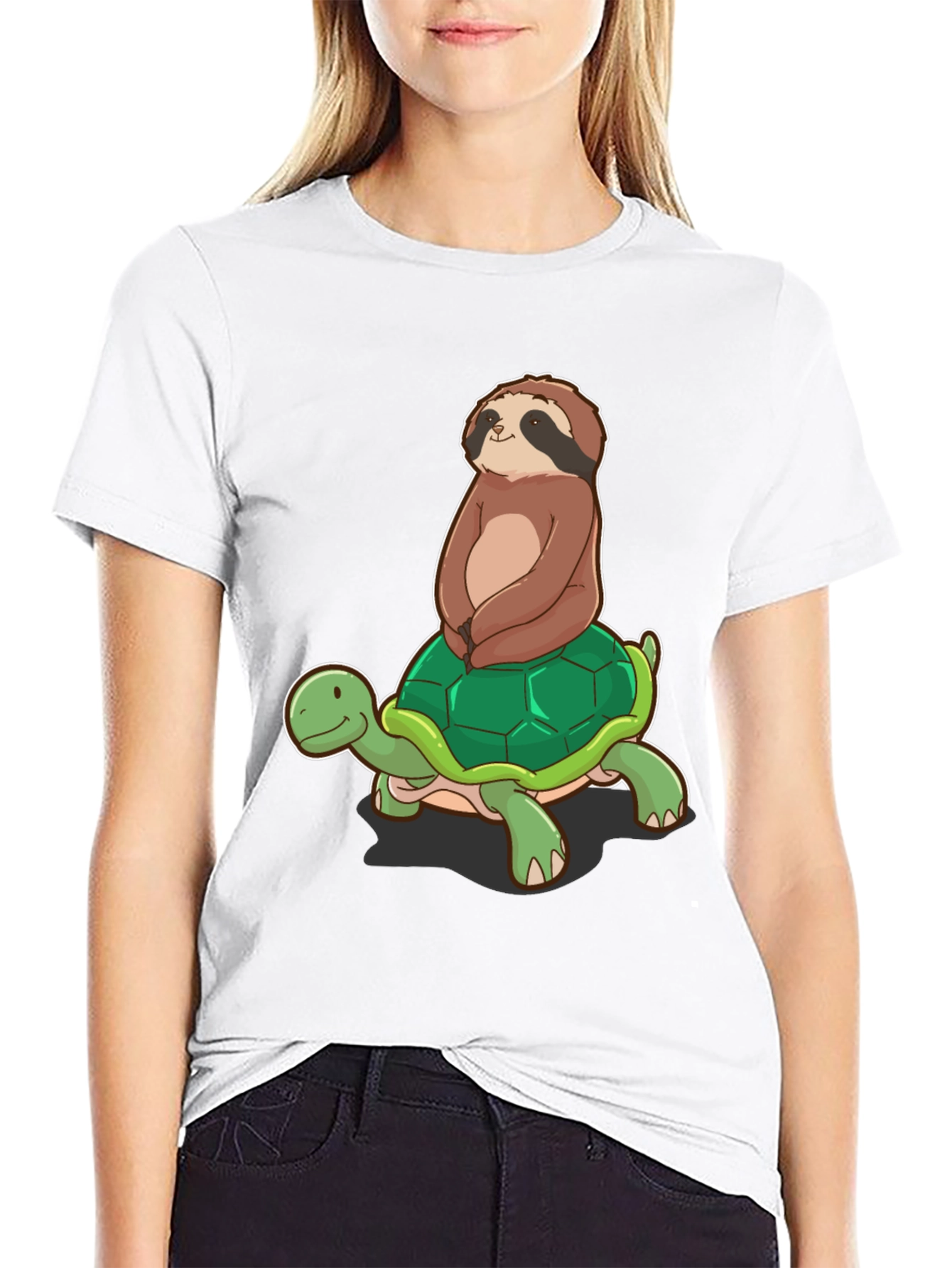 Camiseta Negra con Diseño de Perezoso en Tortuga