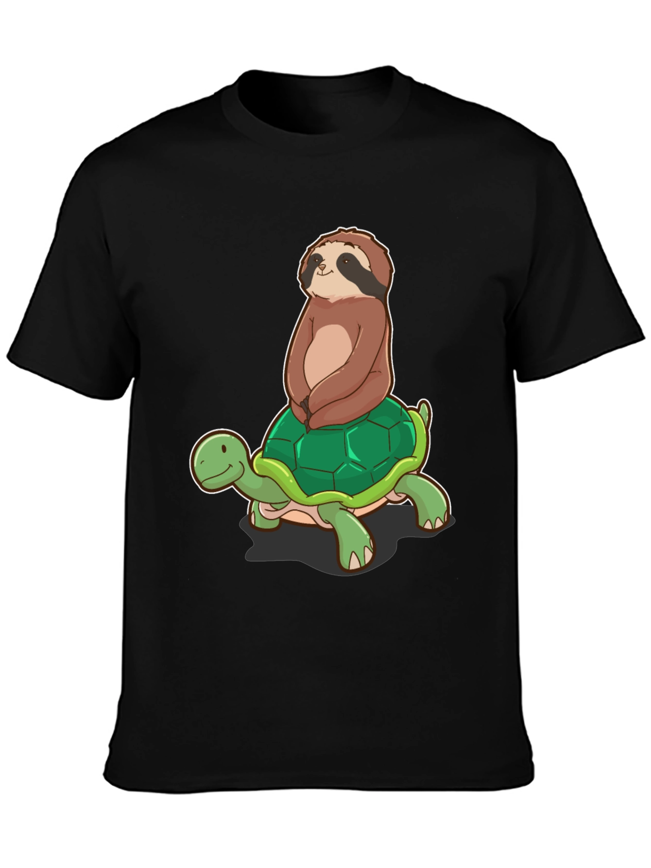 Camiseta Negra con Diseño de Perezoso en Tortuga