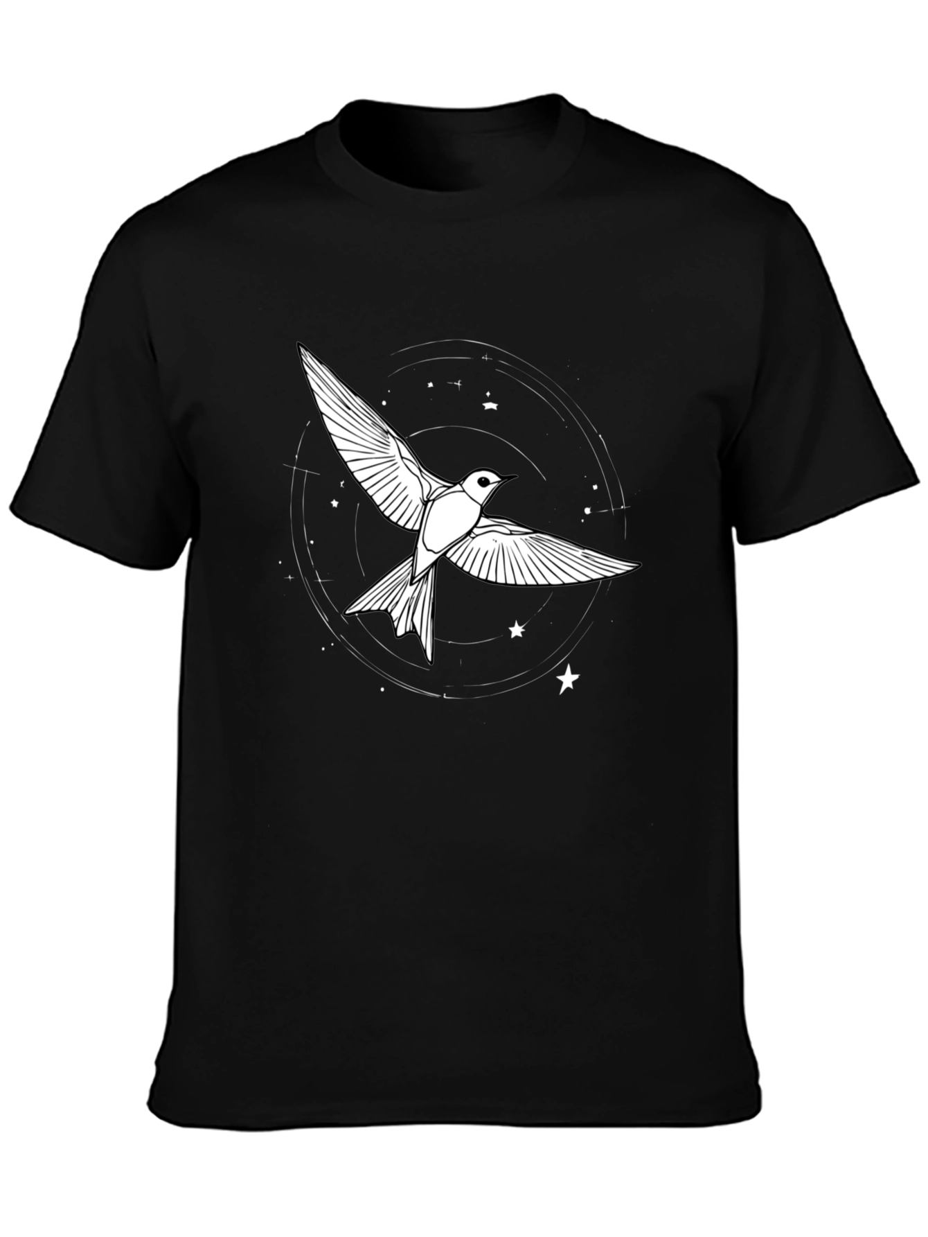 Camiseta Negra con Diseño de Pájaro Estelar