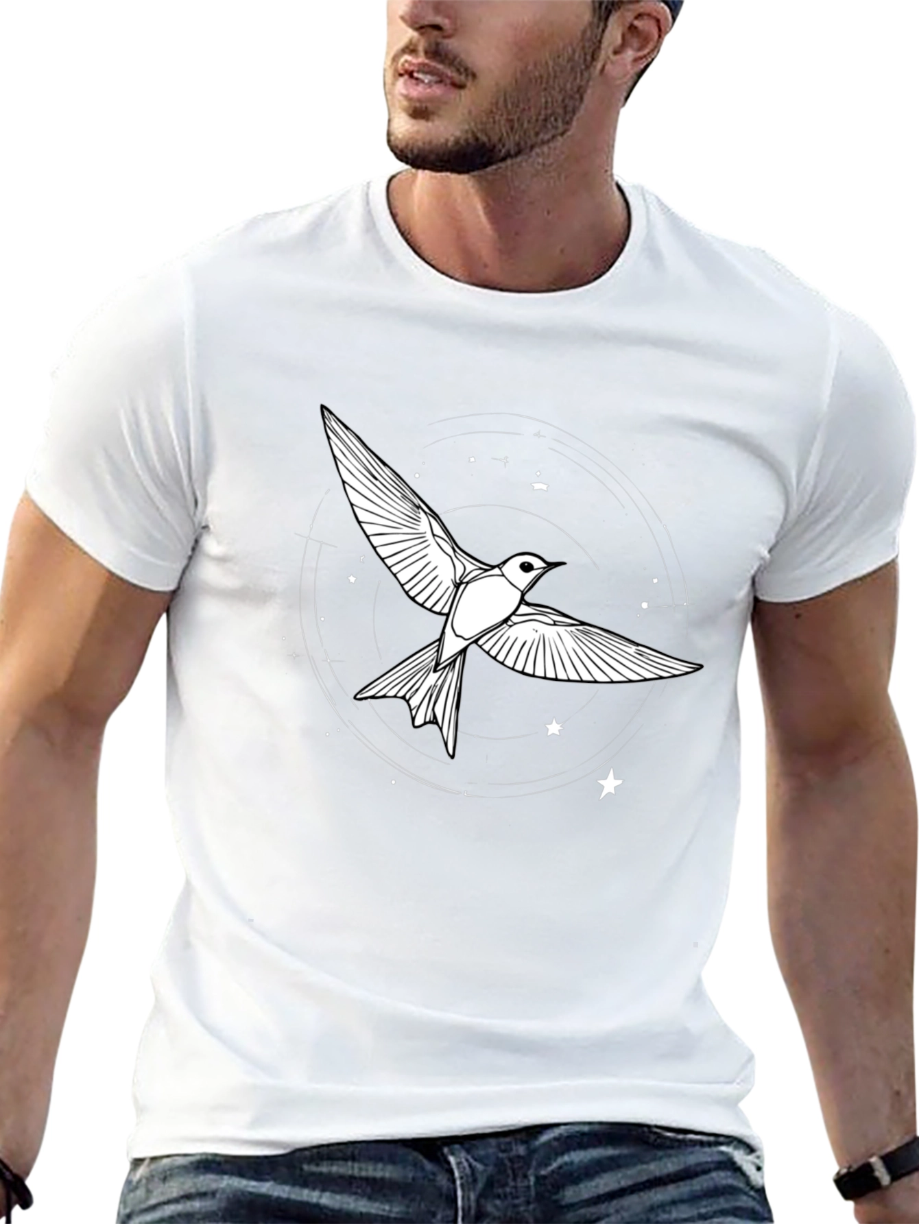 Camiseta Negra con Diseño de Pájaro Estelar