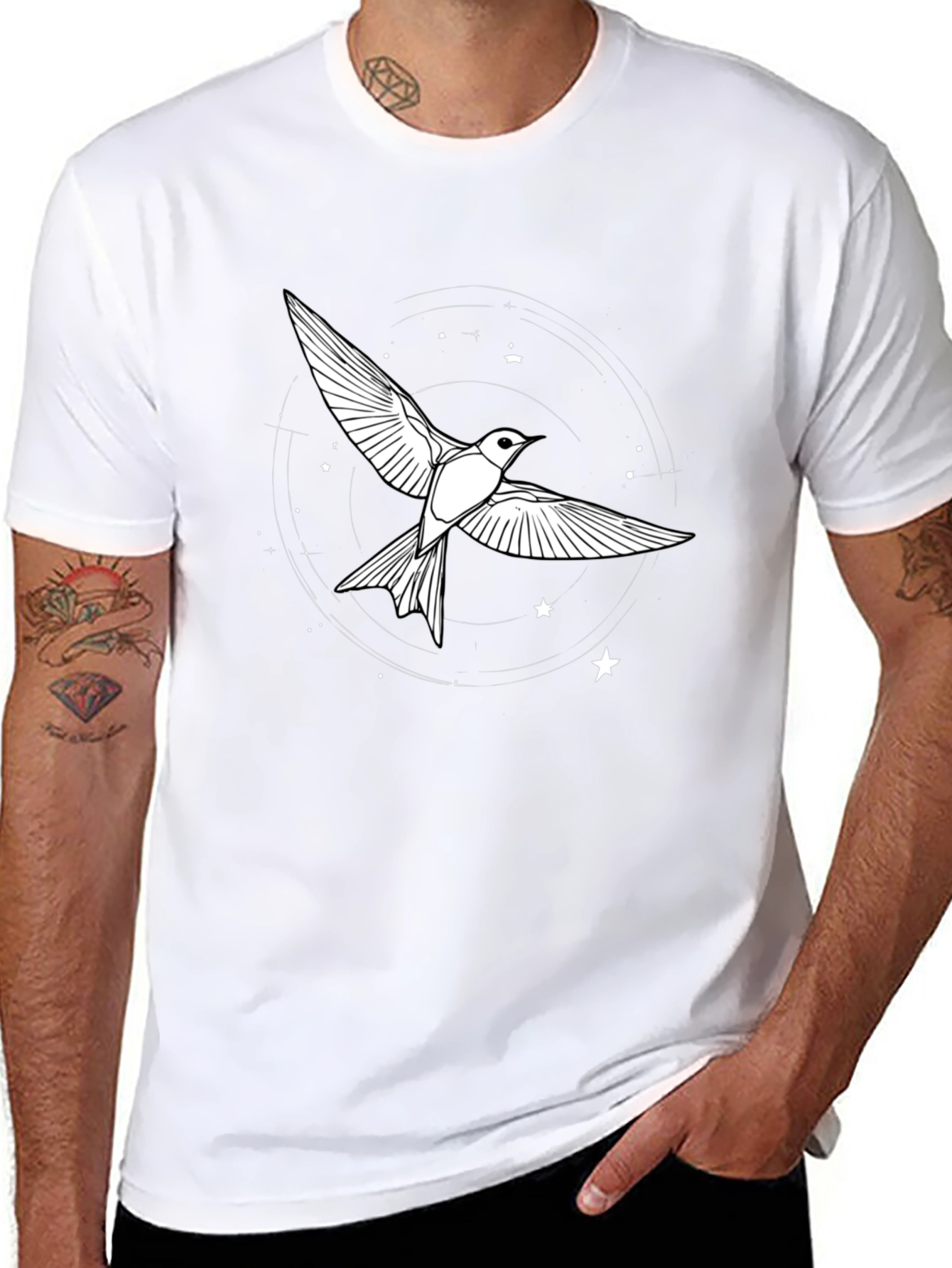 Camiseta Negra con Diseño de Pájaro Estelar