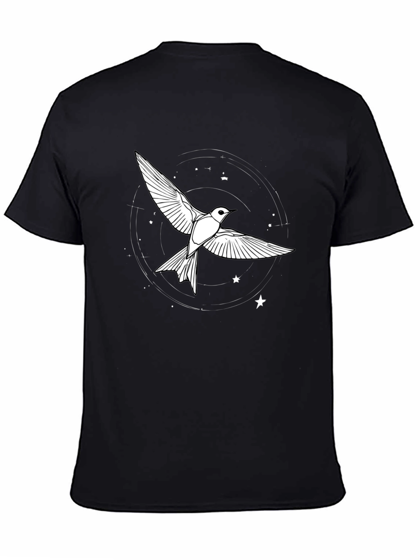 Camiseta Negra con Diseño de Pájaro Estelar