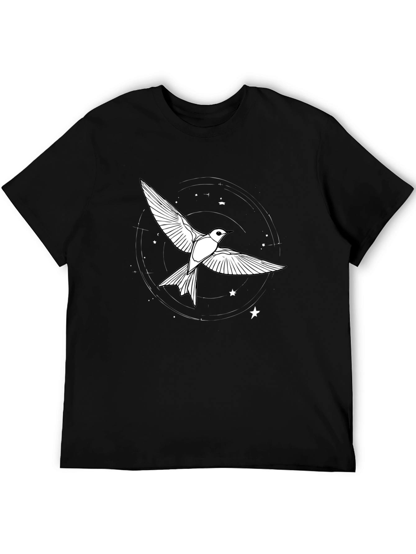 Camiseta Negra con Diseño de Pájaro Estelar